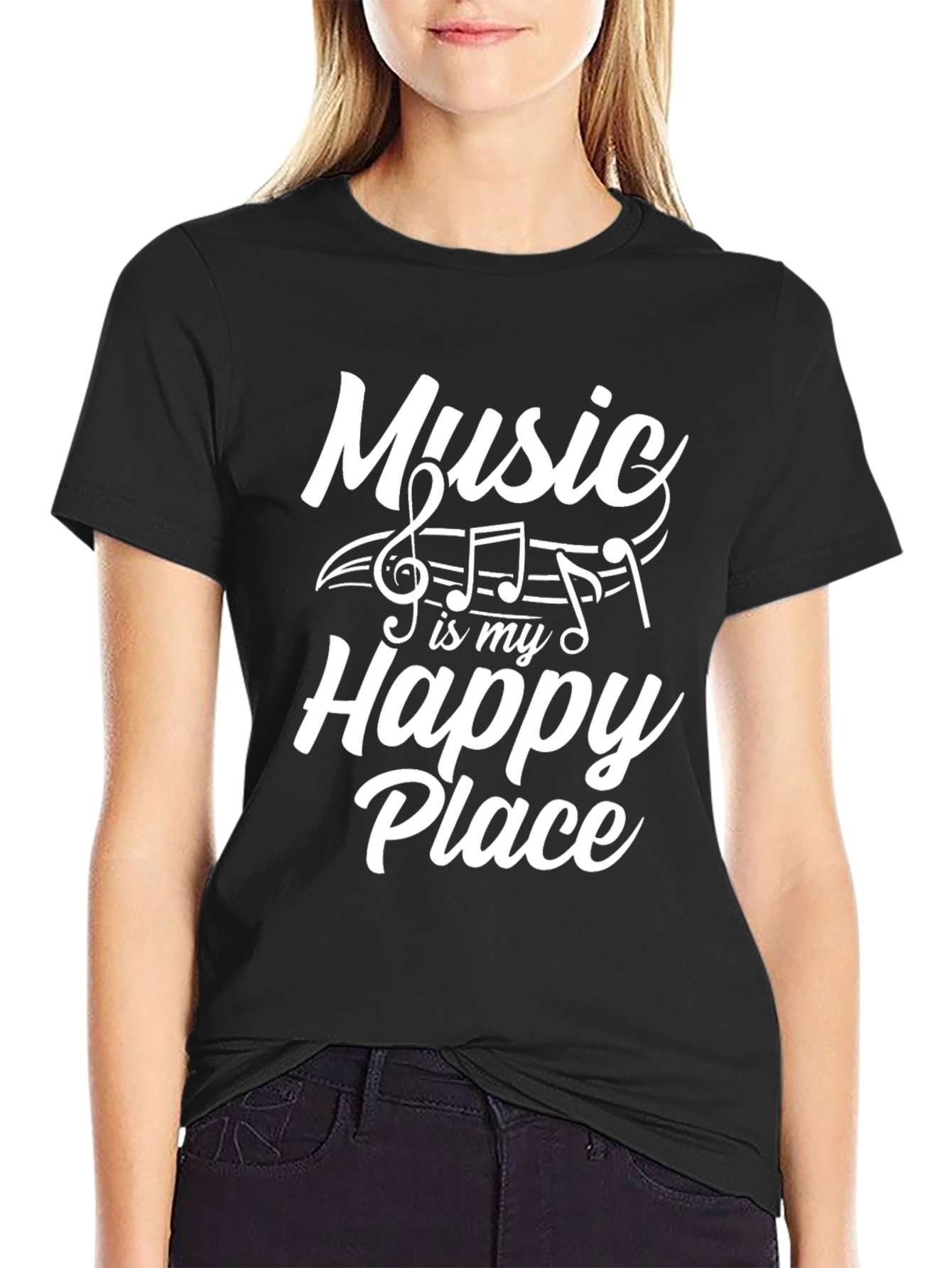 Music Is My Happy Place Black T-Shirt
