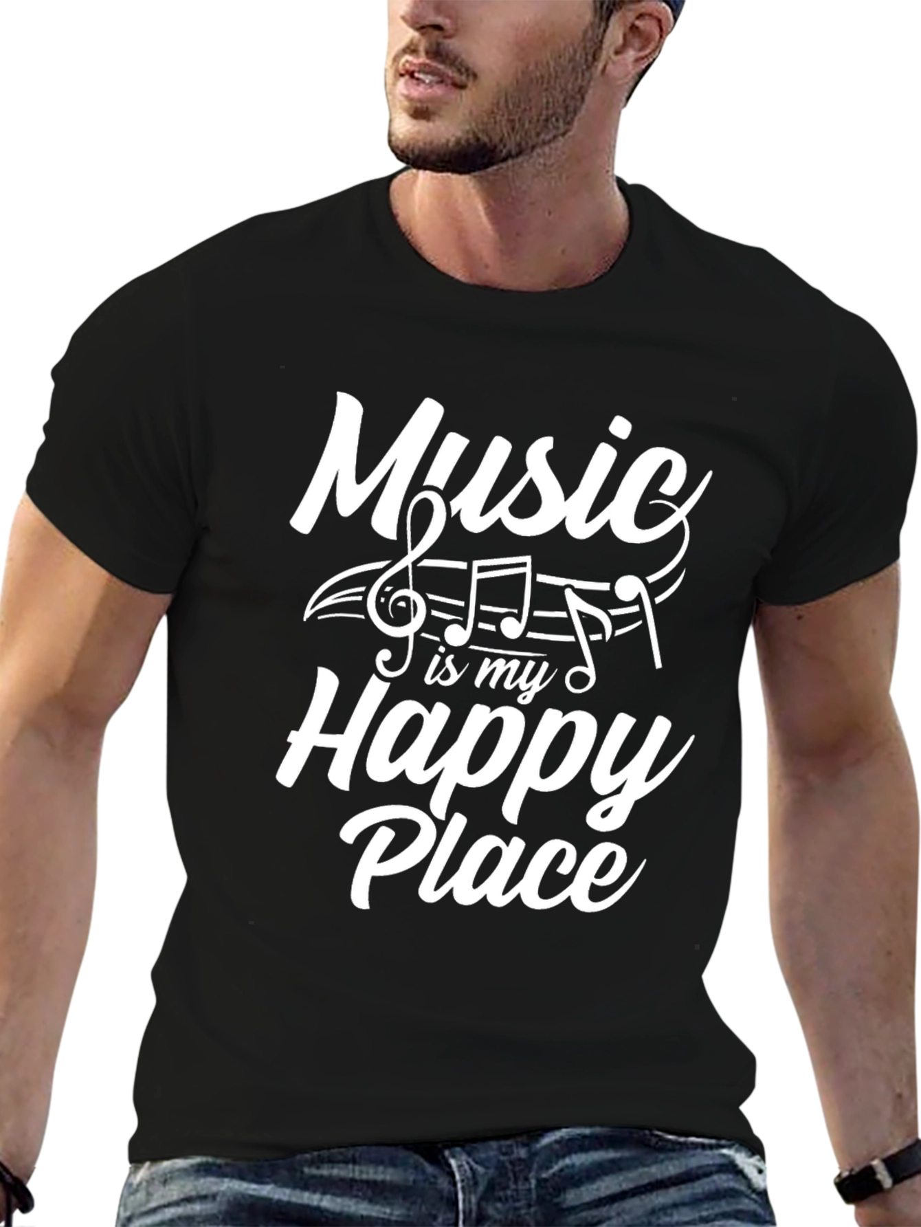 Music Is My Happy Place Black T-Shirt
