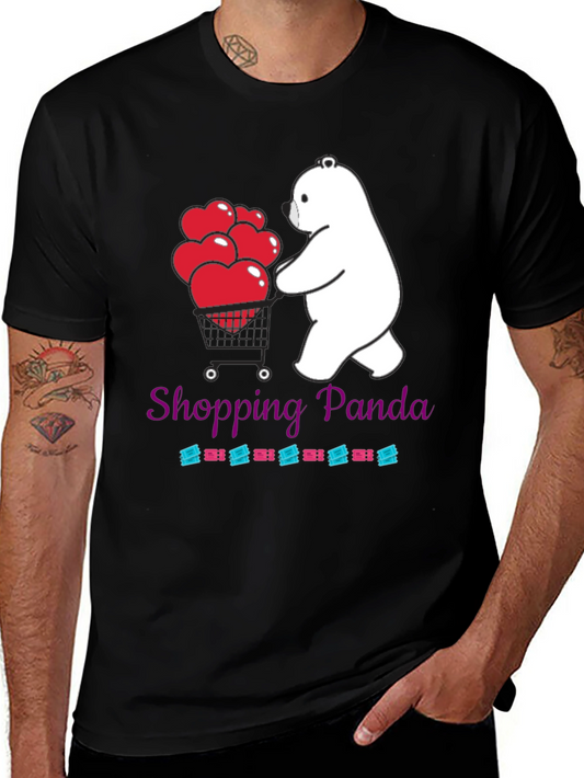 Shopping Panda Graphic Tee - Cute Heart Design
