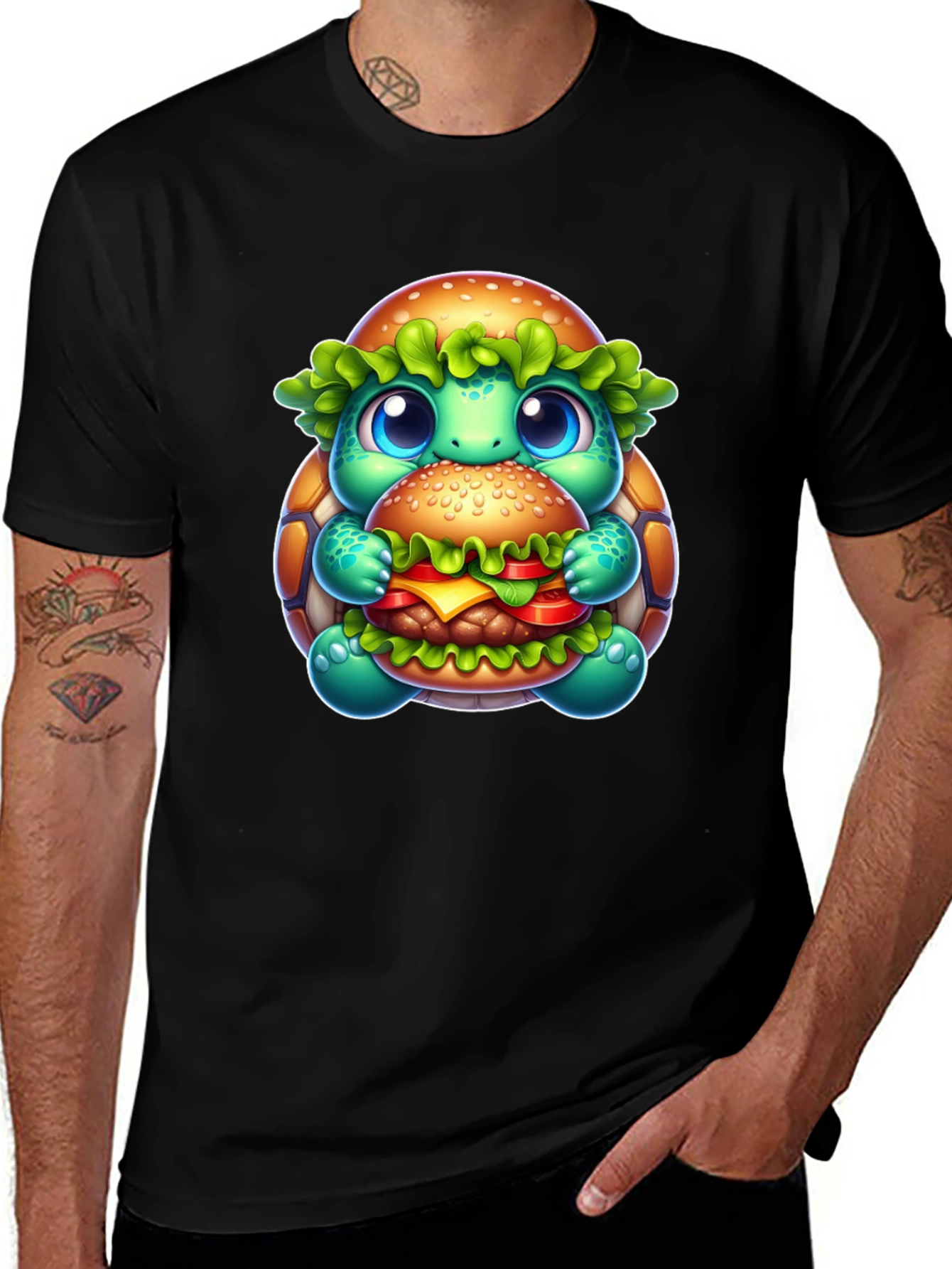 Turtle Burger Graphic Tee - Cute Cartoon Design