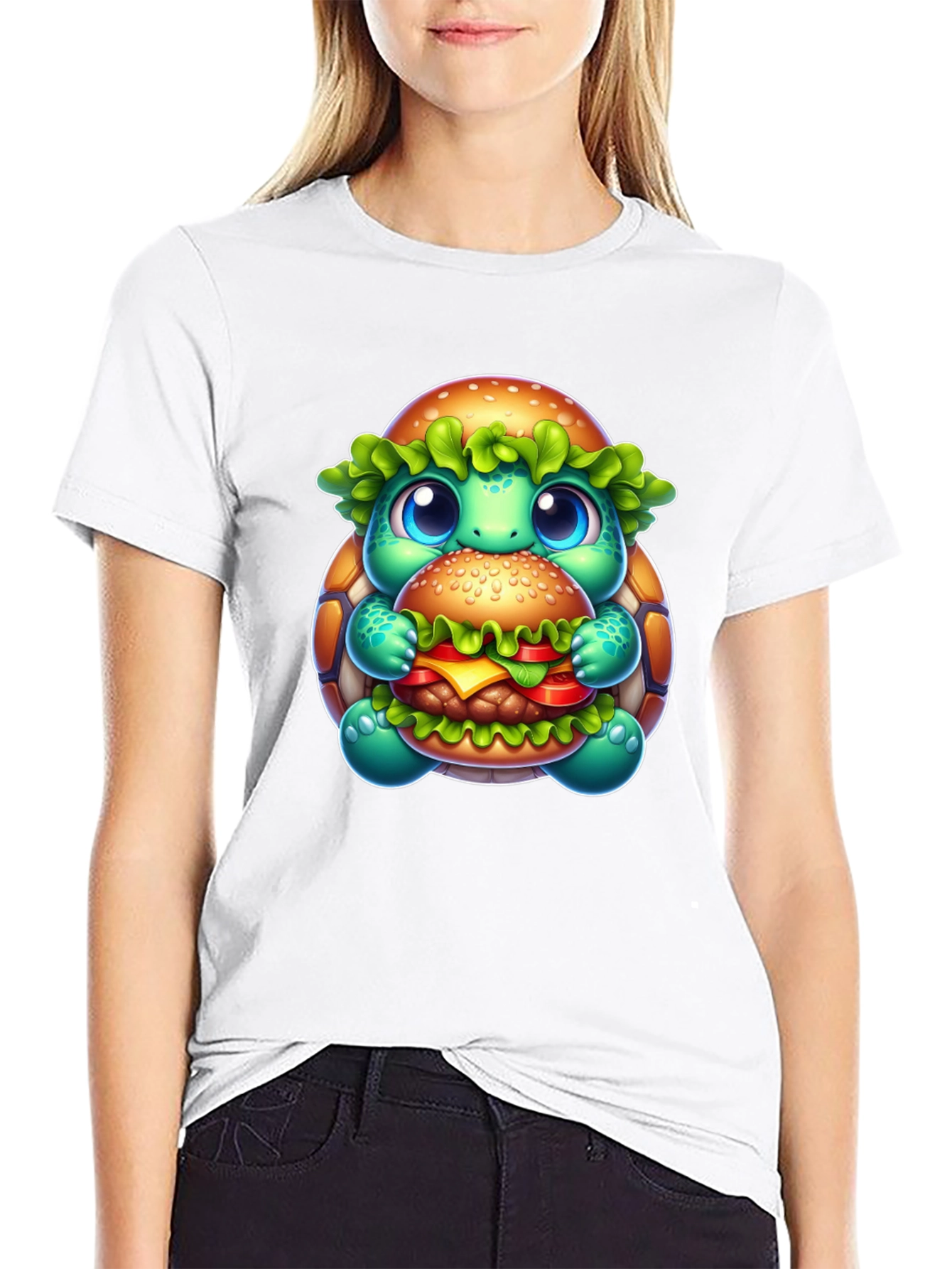 Turtle Burger Graphic Tee - Cute Cartoon Design