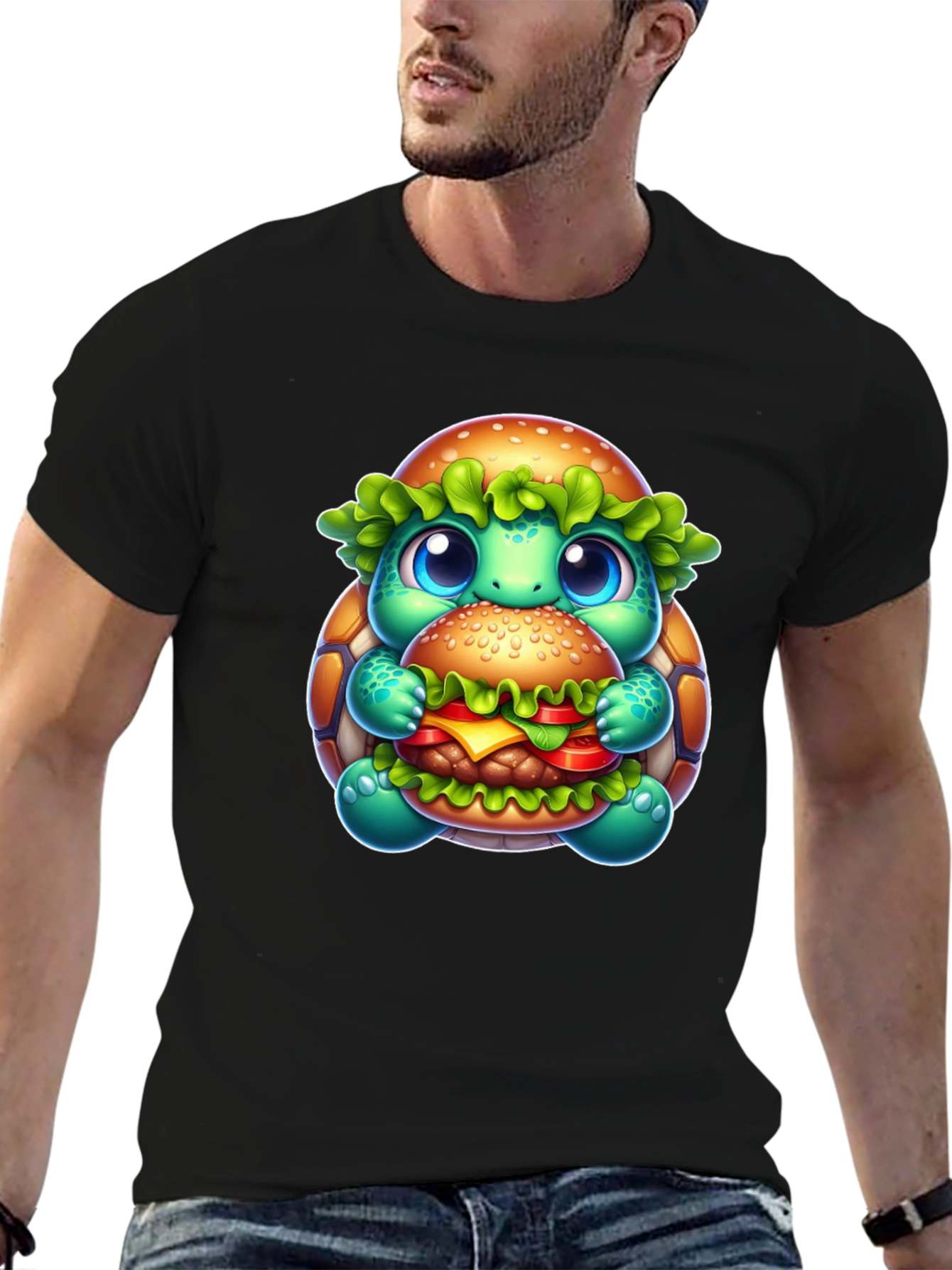 Turtle Burger Graphic Tee - Cute Cartoon Design