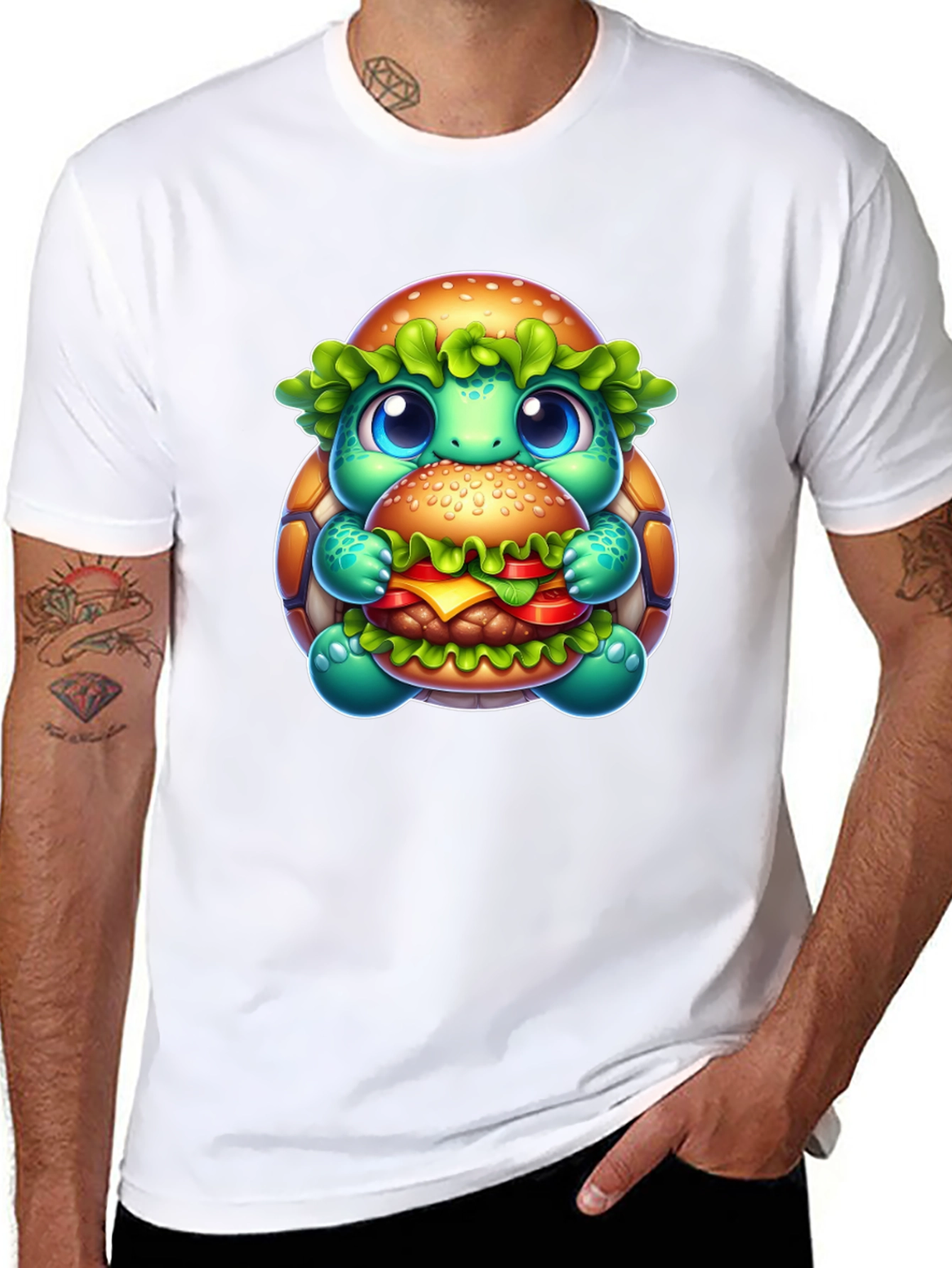 Turtle Burger Graphic Tee - Cute Cartoon Design