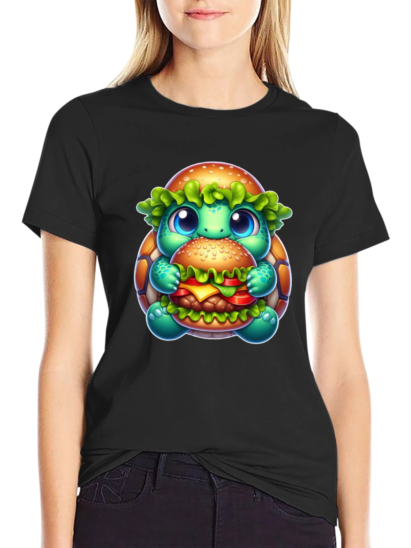 Turtle Burger Graphic Tee - Cute Cartoon Design
