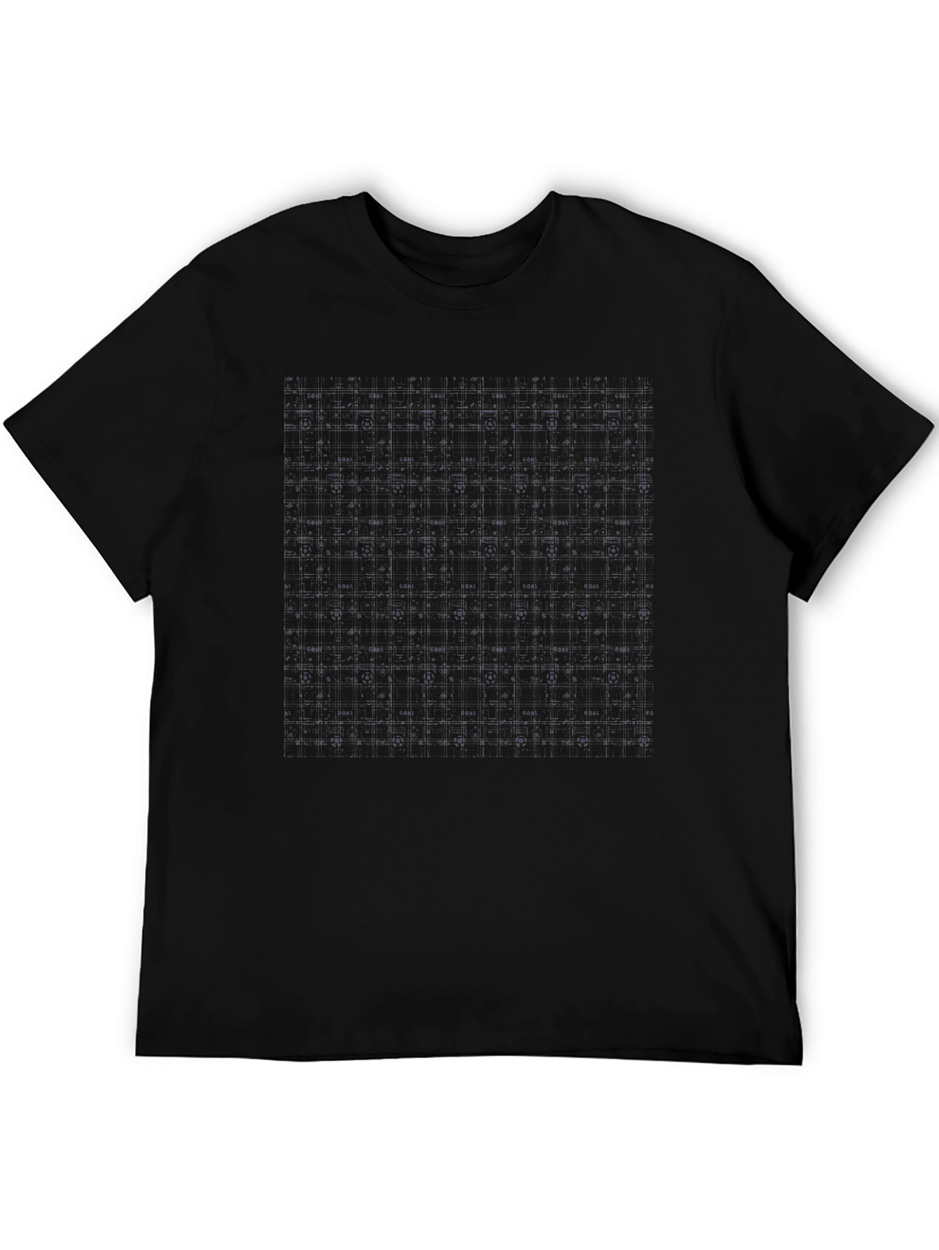 Modern Grid Pattern Black T-Shirt