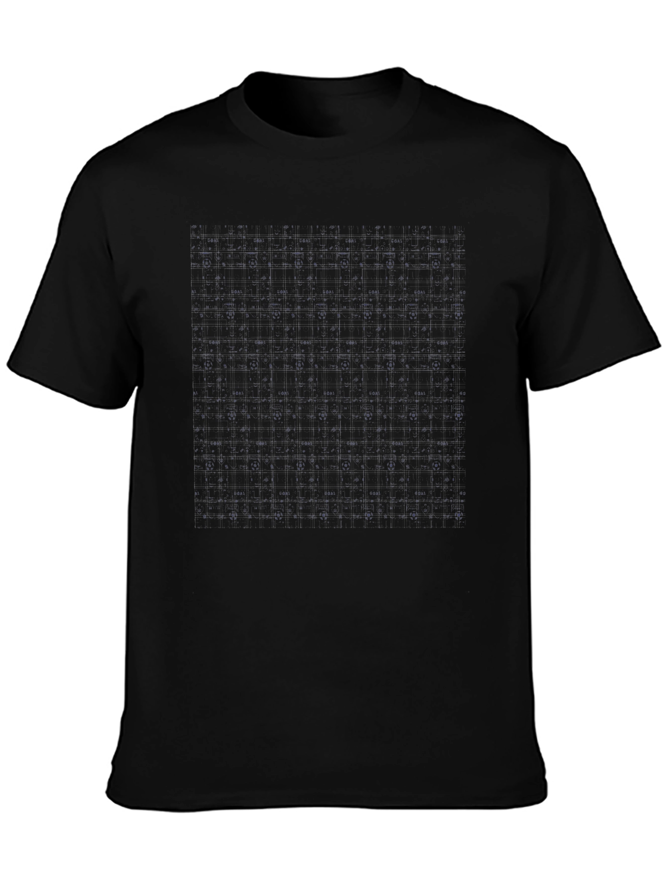 Modern Grid Pattern Black T-Shirt