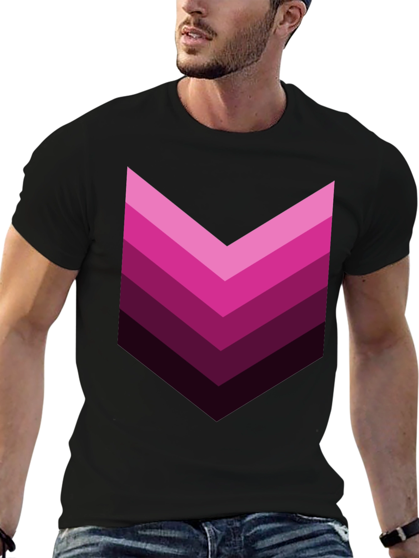 Retro Chevron Graphic Tee - Gradient Pink