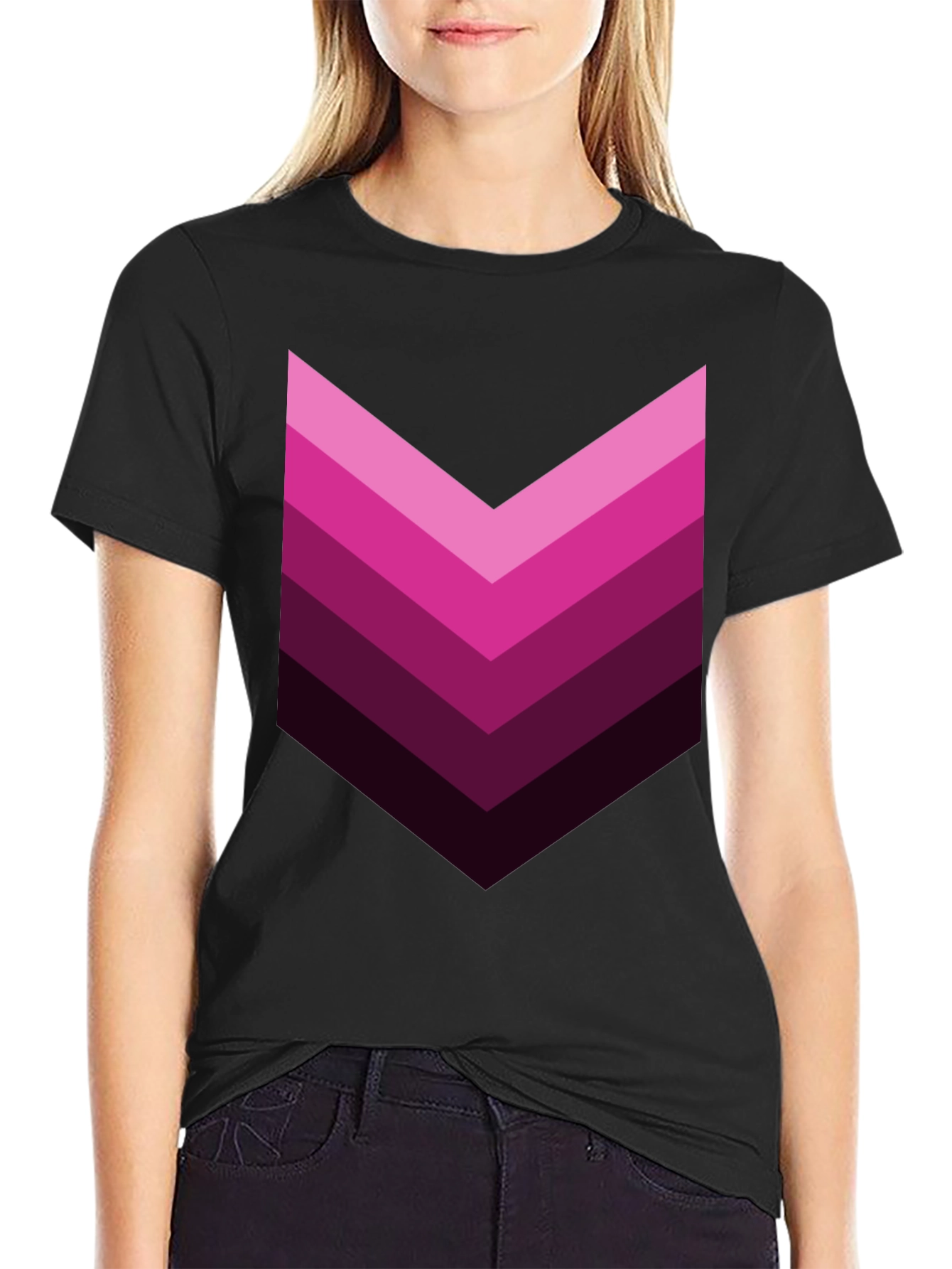 Retro Chevron Graphic Tee - Gradient Pink