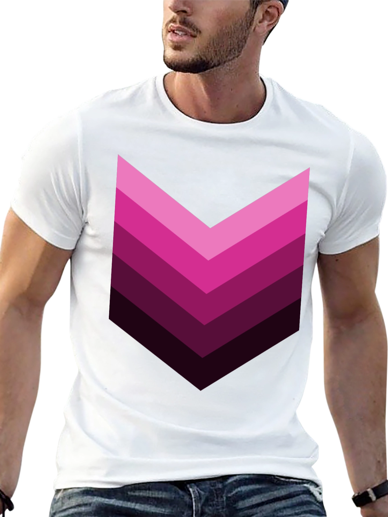 Retro Chevron Graphic Tee - Gradient Pink