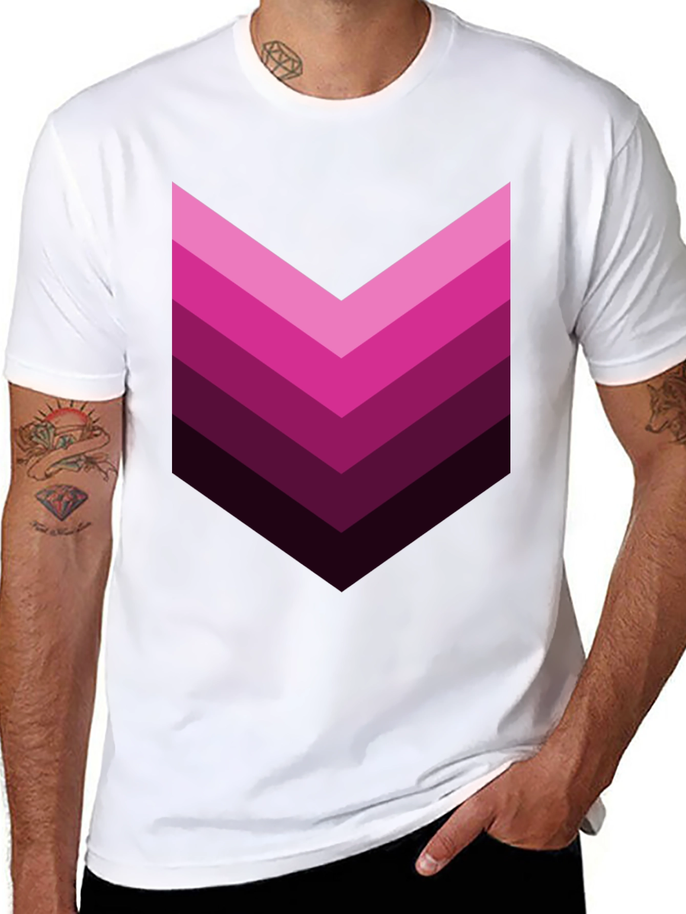 Retro Chevron Graphic Tee - Gradient Pink