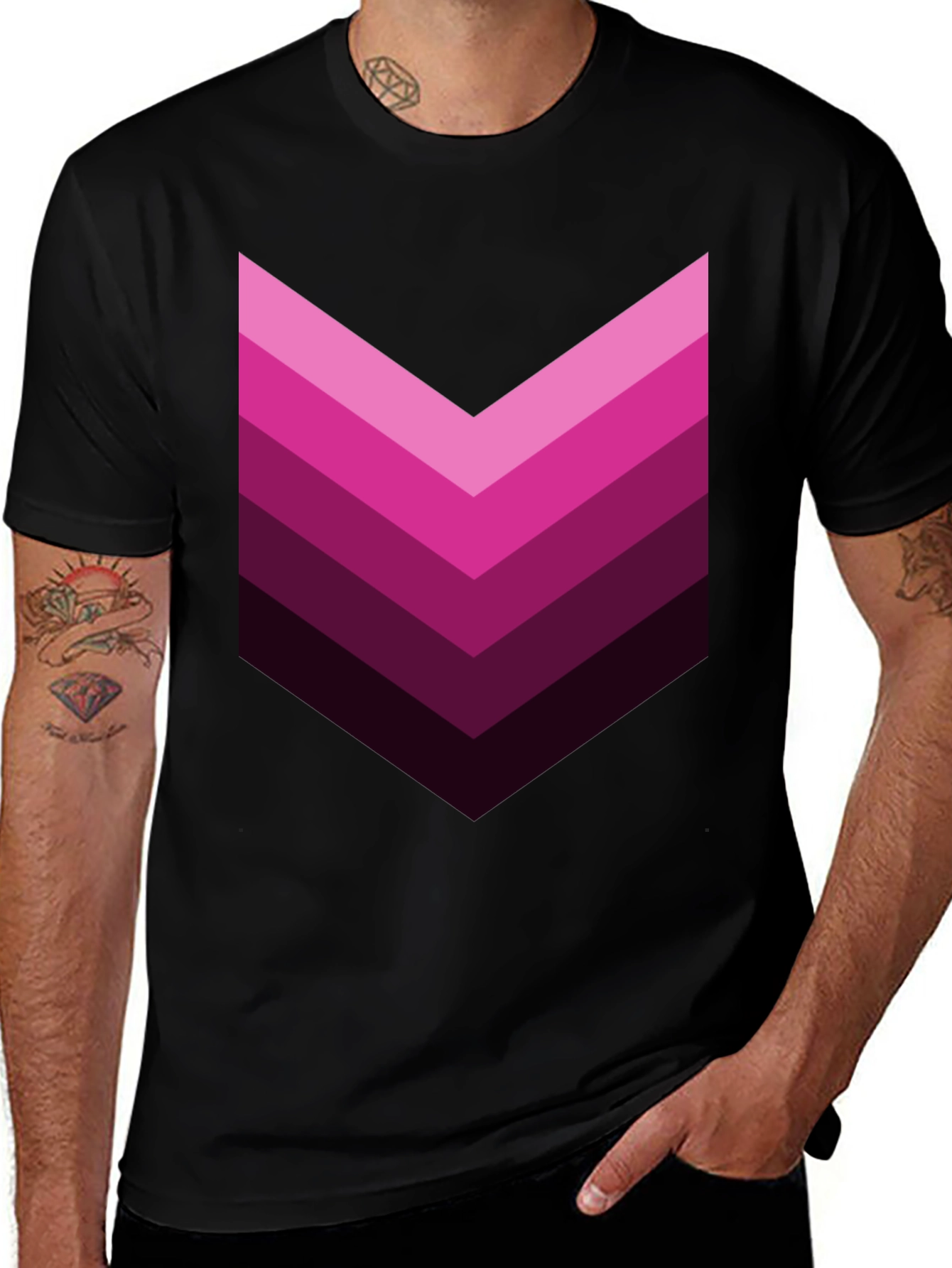 Retro Chevron Graphic Tee - Gradient Pink