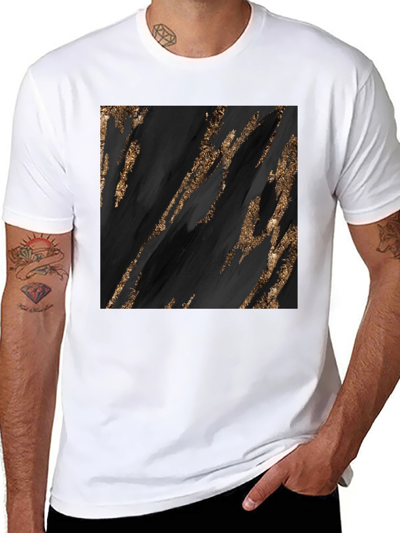 Abstract Gold Streak Graphic Black T-Shirt