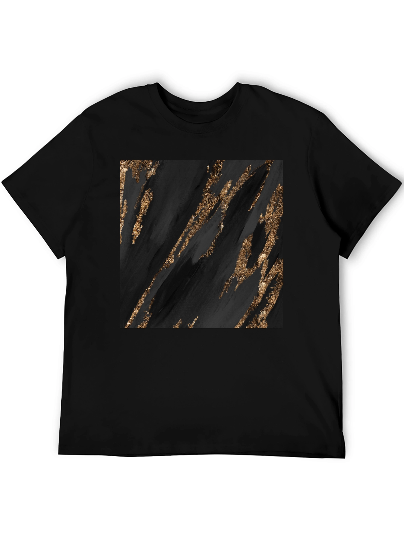 Abstract Gold Streak Graphic Black T-Shirt