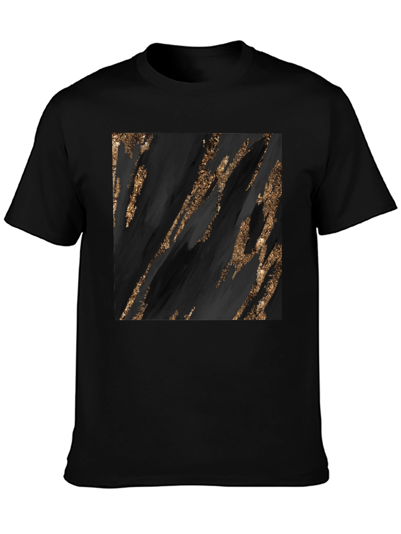 Abstract Gold Streak Graphic Black T-Shirt