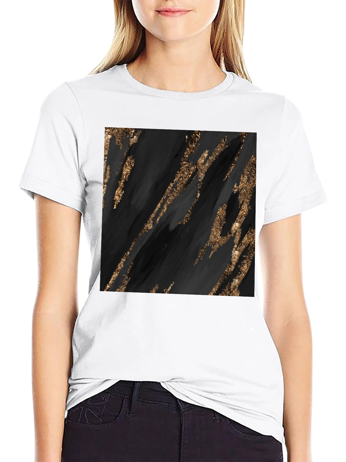 Abstract Gold Streak Graphic Black T-Shirt