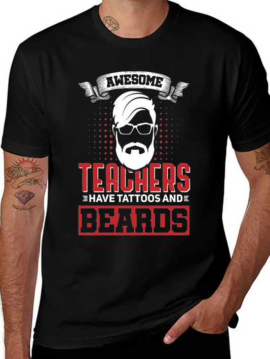 Awesome Teacher Tattoo Beard Black T-Shirt