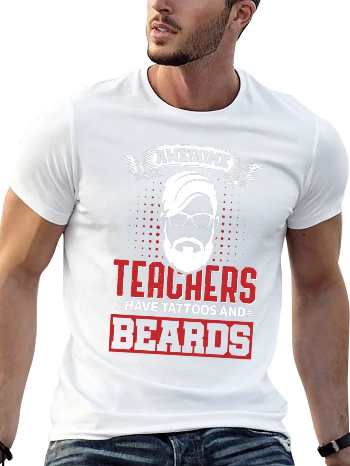 Awesome Teacher Tattoo Beard Black T-Shirt