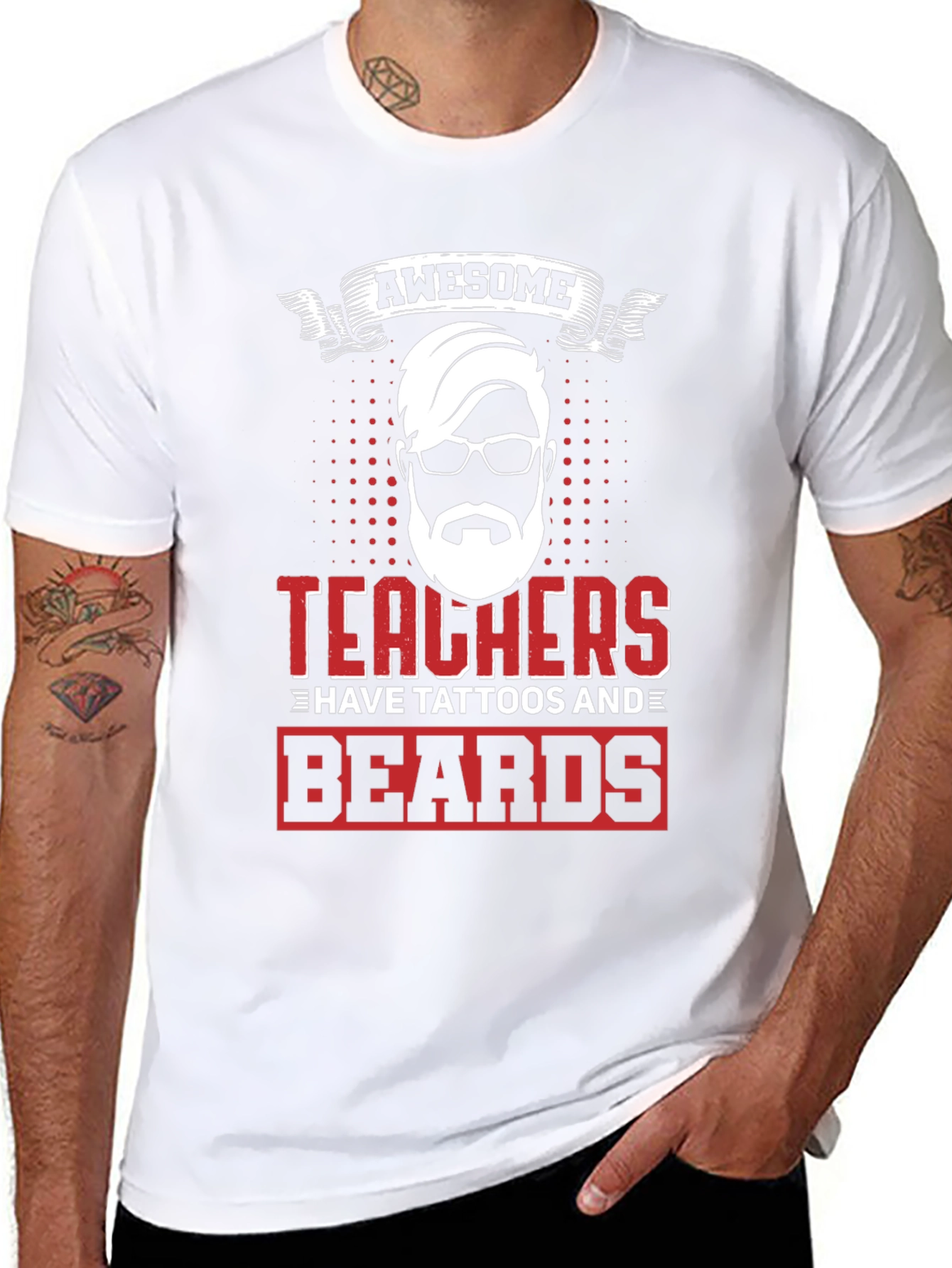 Awesome Teacher Tattoo Beard Black T-Shirt