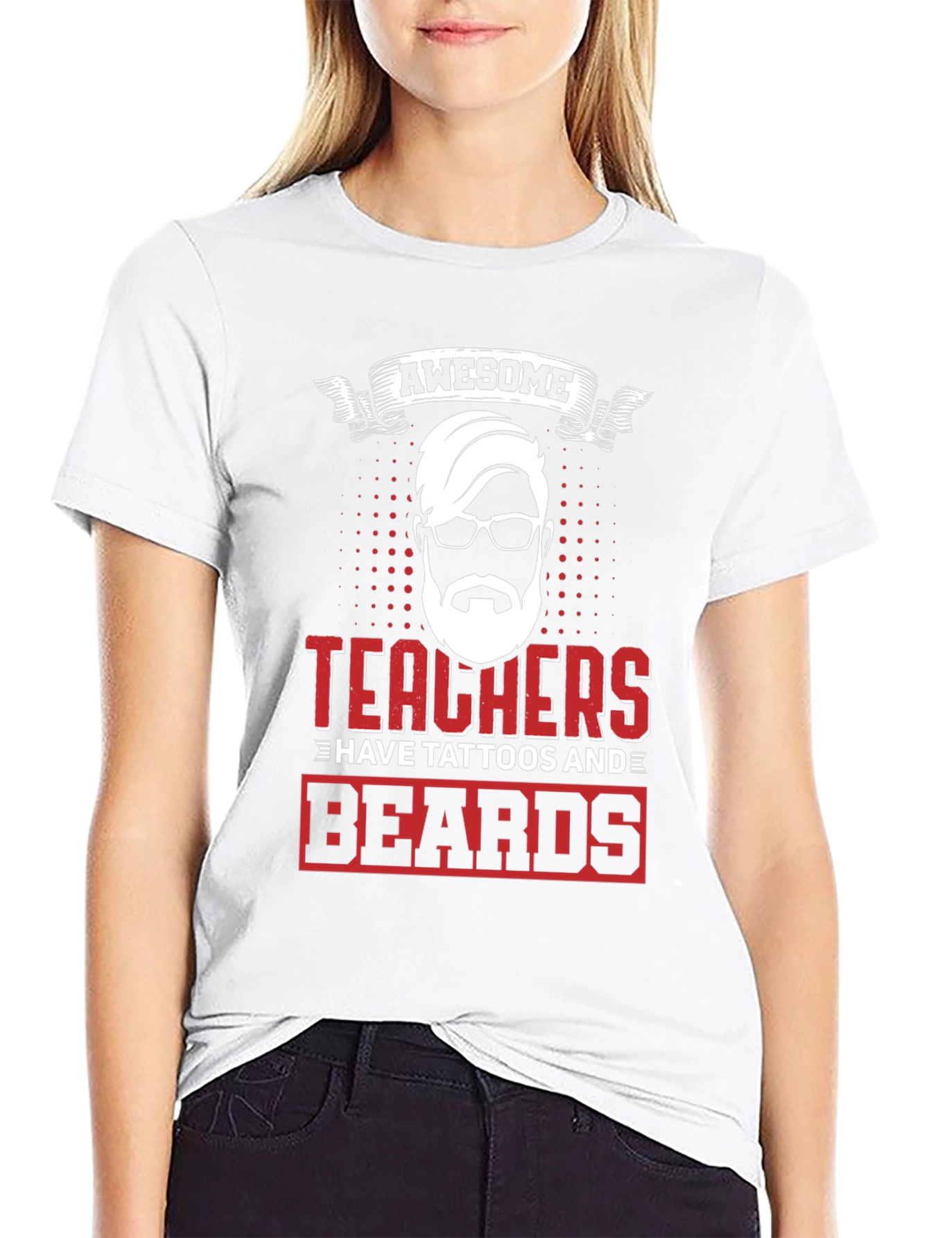 Awesome Teacher Tattoo Beard Black T-Shirt