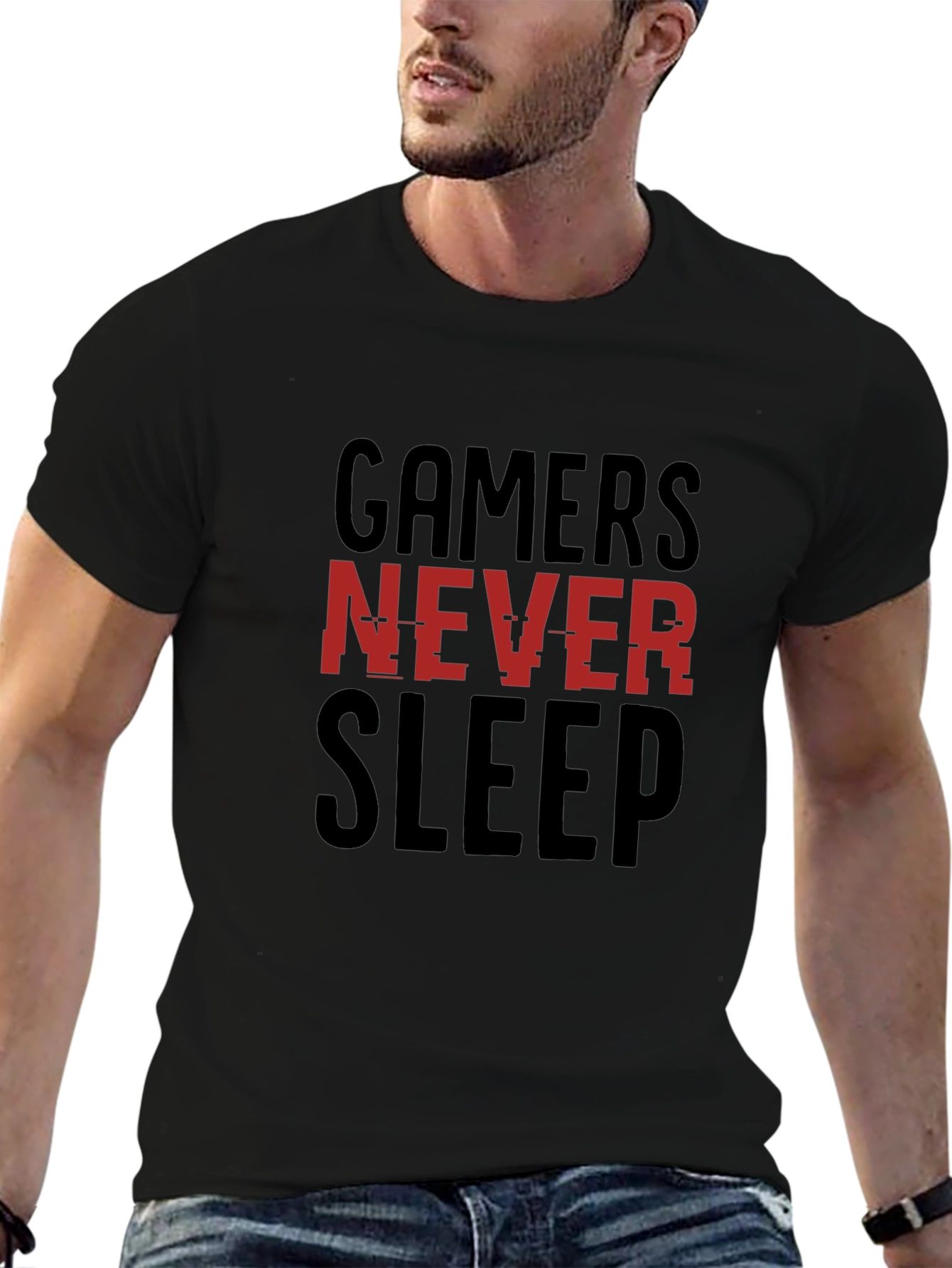 Gamers Never Sleep Graphic T-Shirt - Black