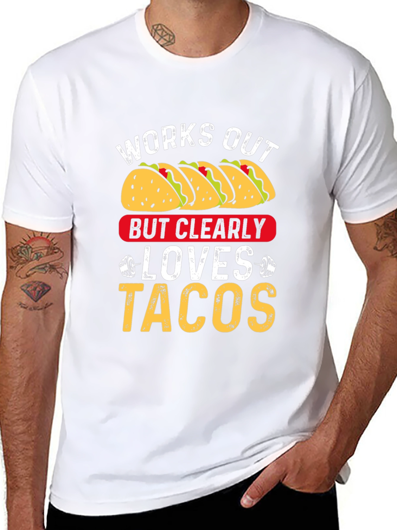 Works Out But Clearly Loves Tacos Graphic Tee