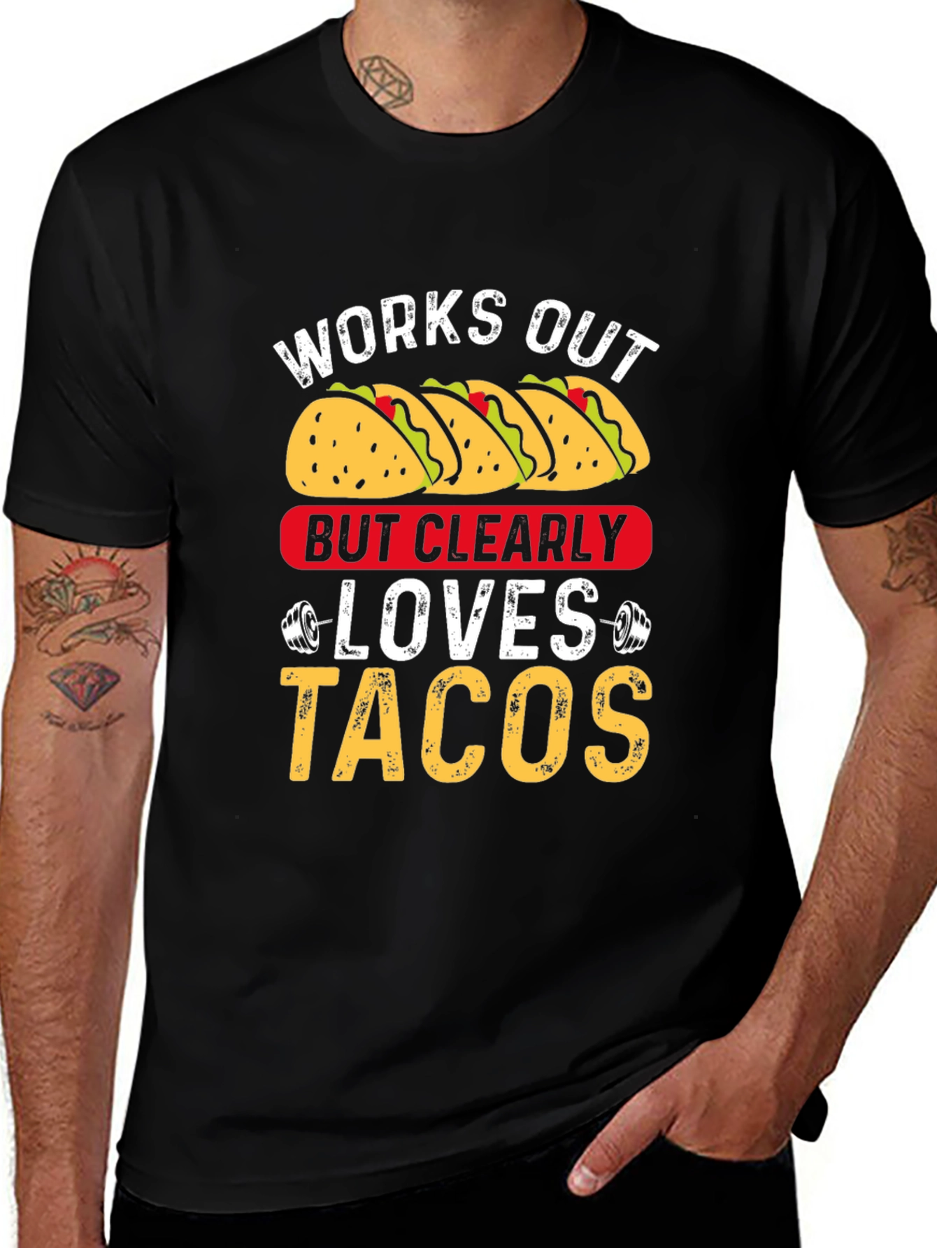Works Out But Clearly Loves Tacos Graphic Tee