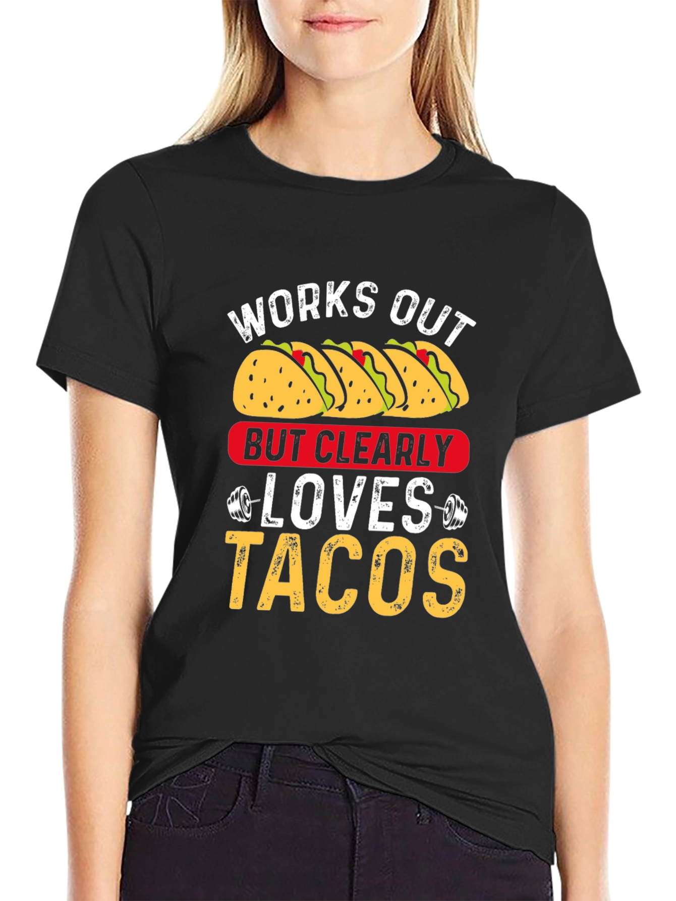 Works Out But Clearly Loves Tacos Graphic Tee
