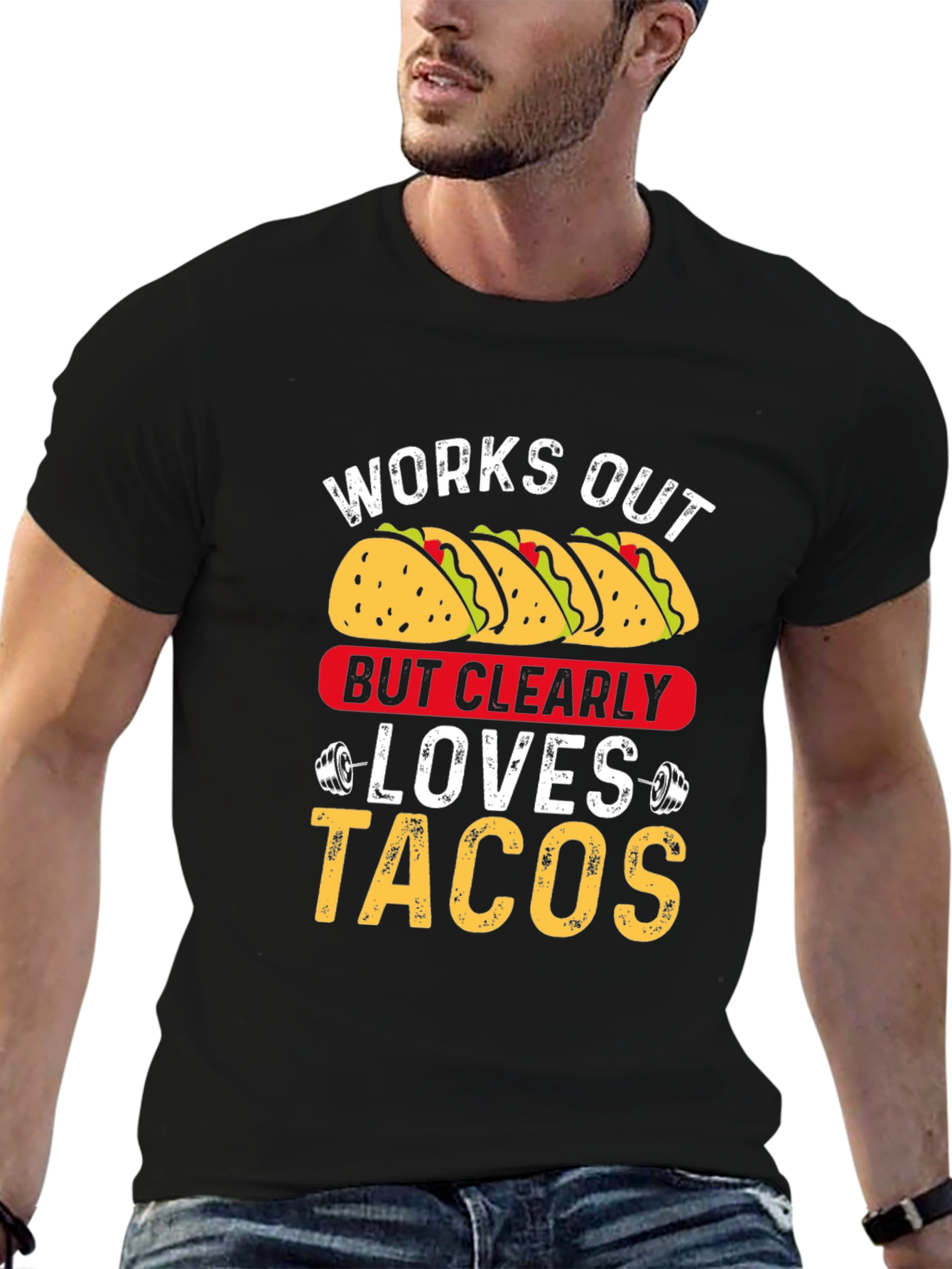 Works Out But Clearly Loves Tacos Graphic Tee