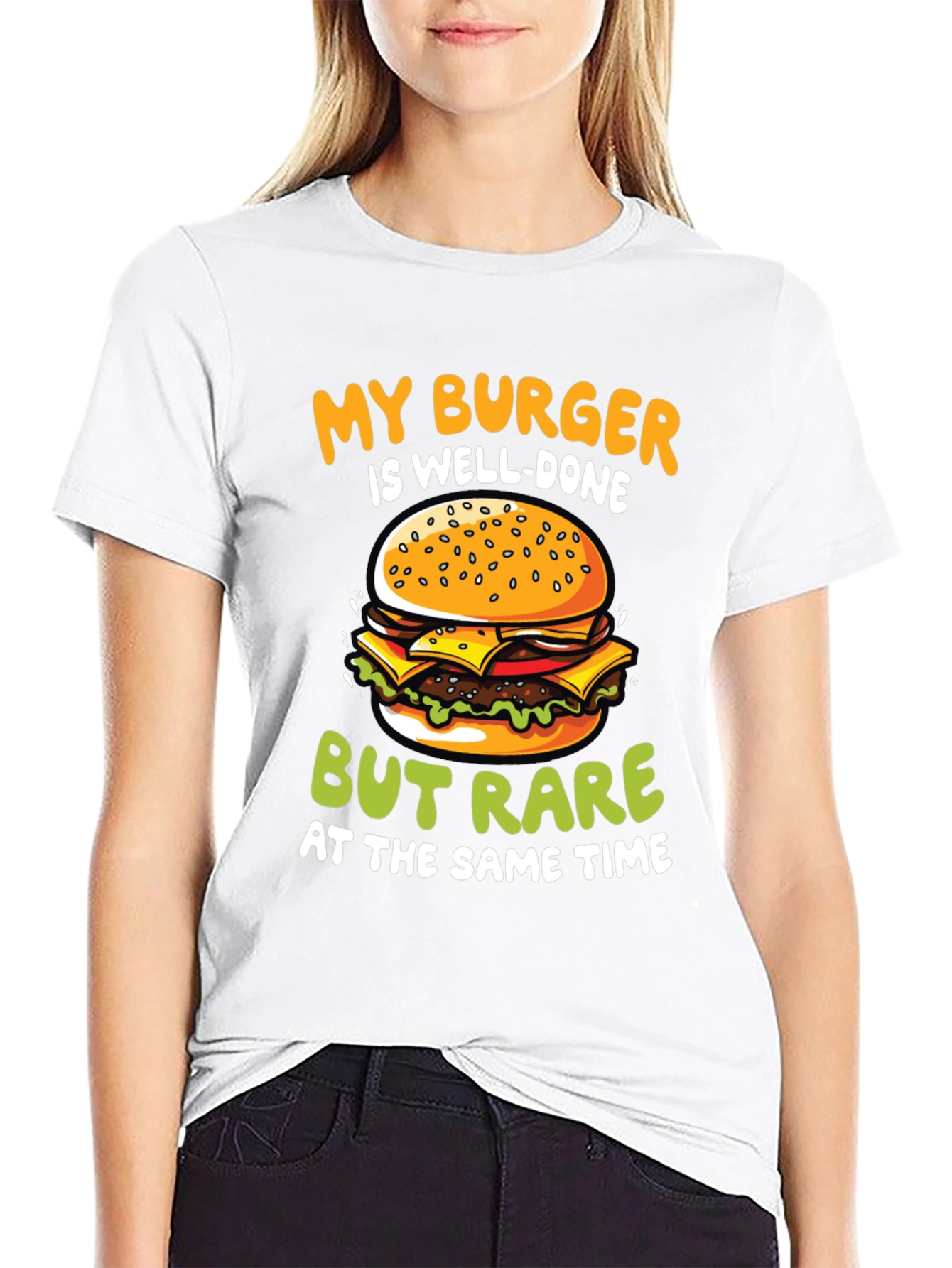 Funny Burger T-Shirt - Well-Done But Rare