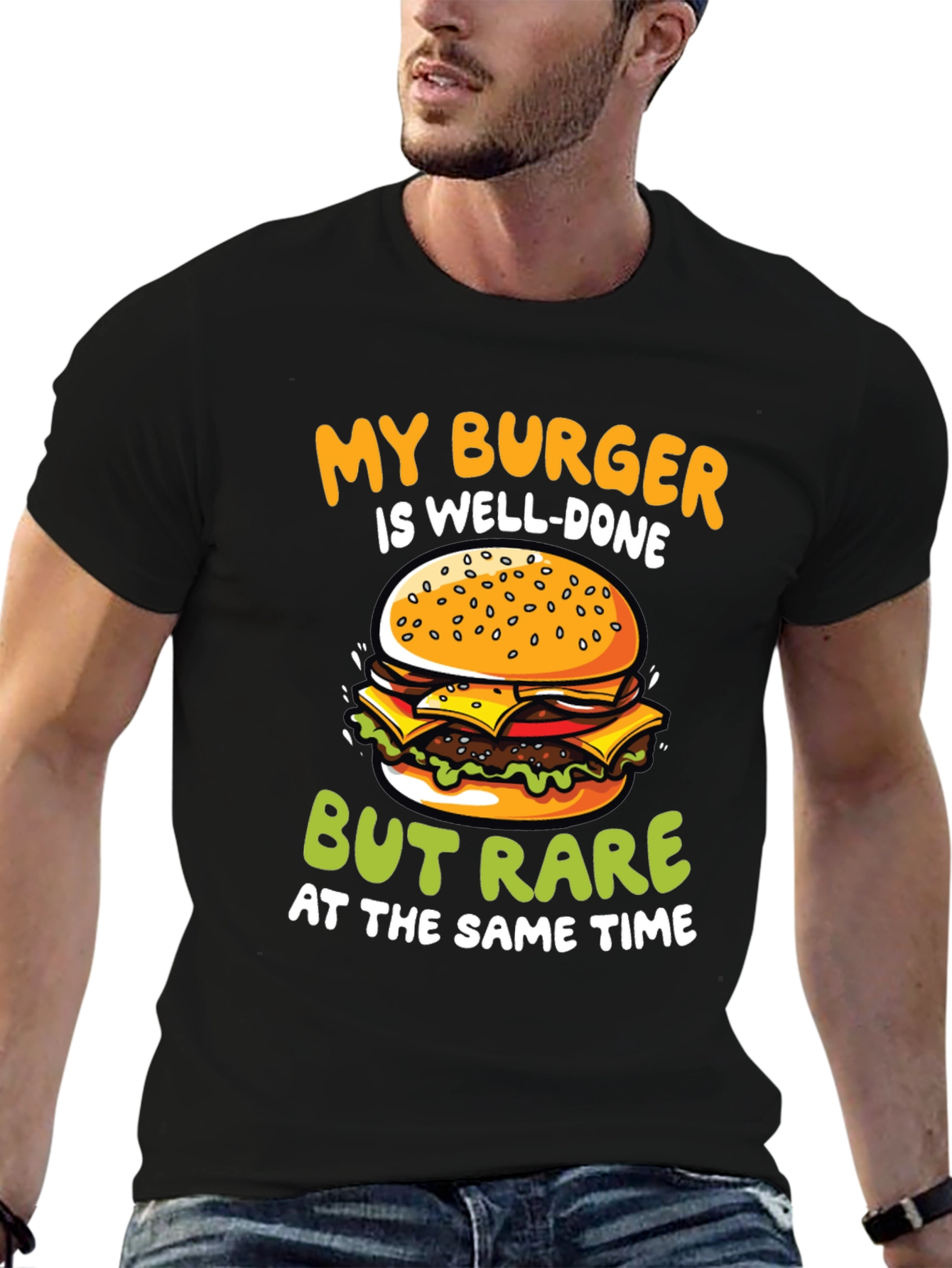 Funny Burger T-Shirt - Well-Done But Rare