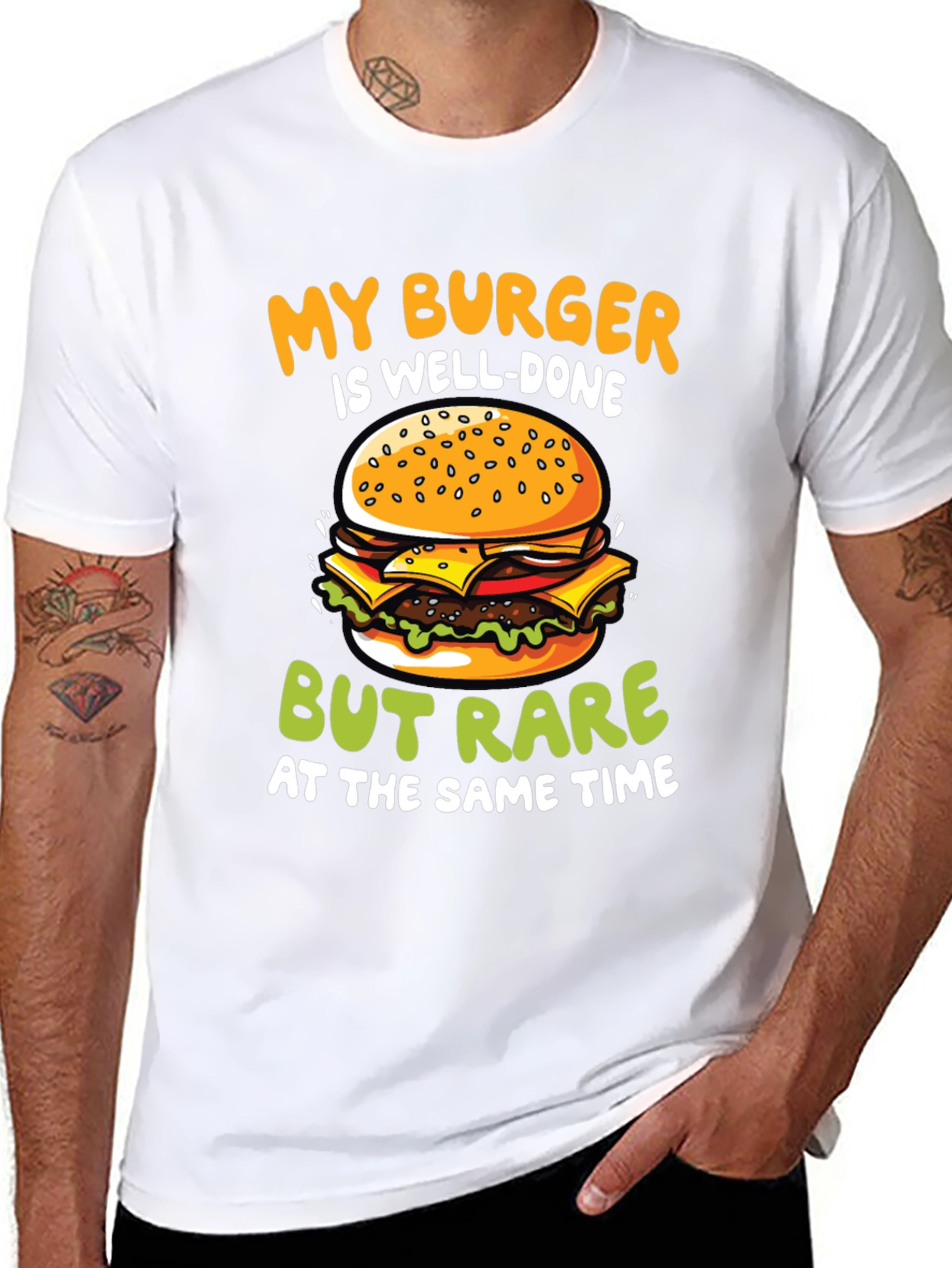 Funny Burger T-Shirt - Well-Done But Rare