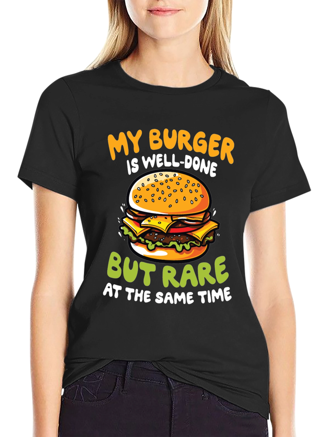 Funny Burger T-Shirt - Well-Done But Rare