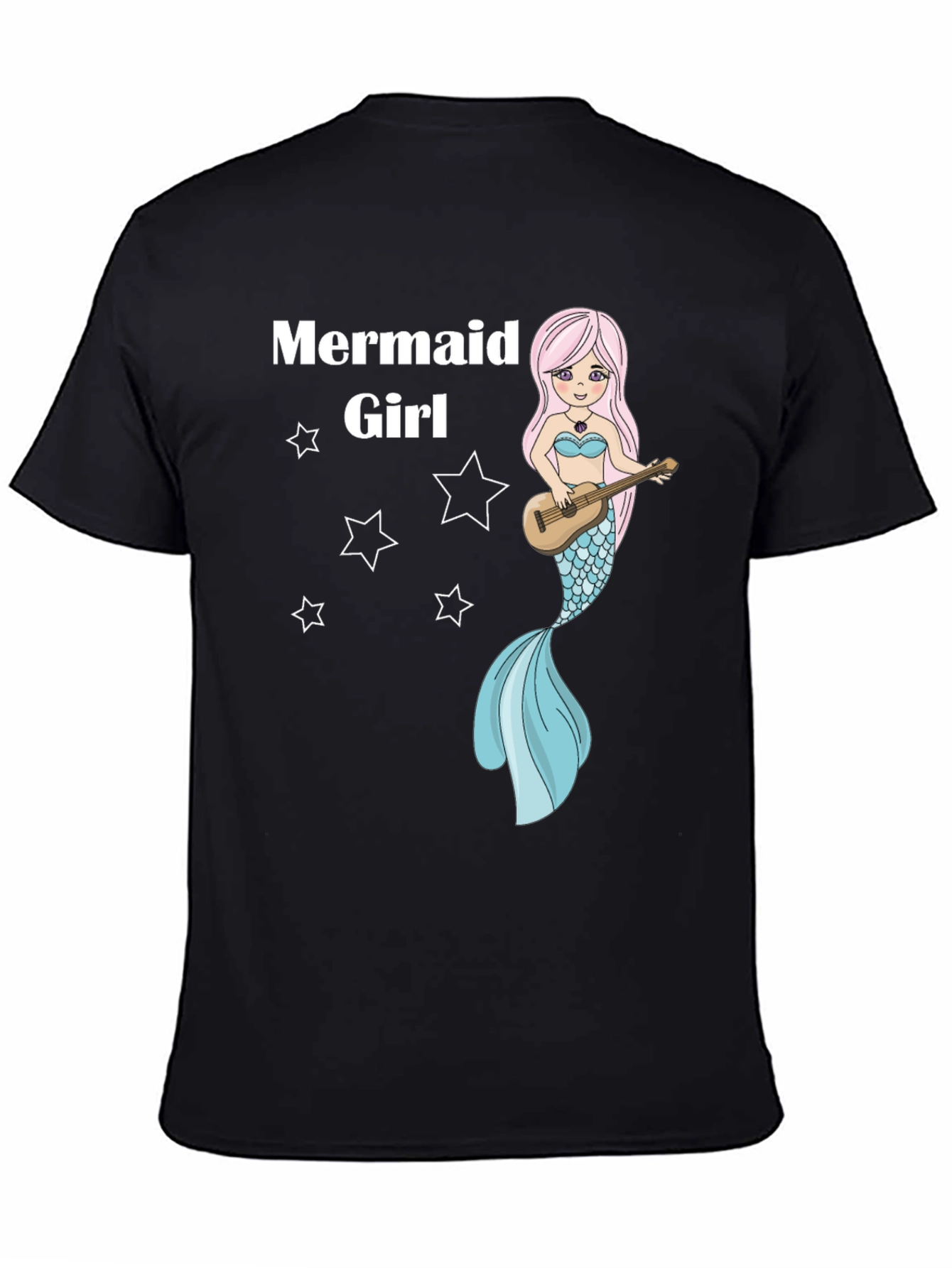 Mermaid Girl Graphic Tee - Black Cotton T-Shirt