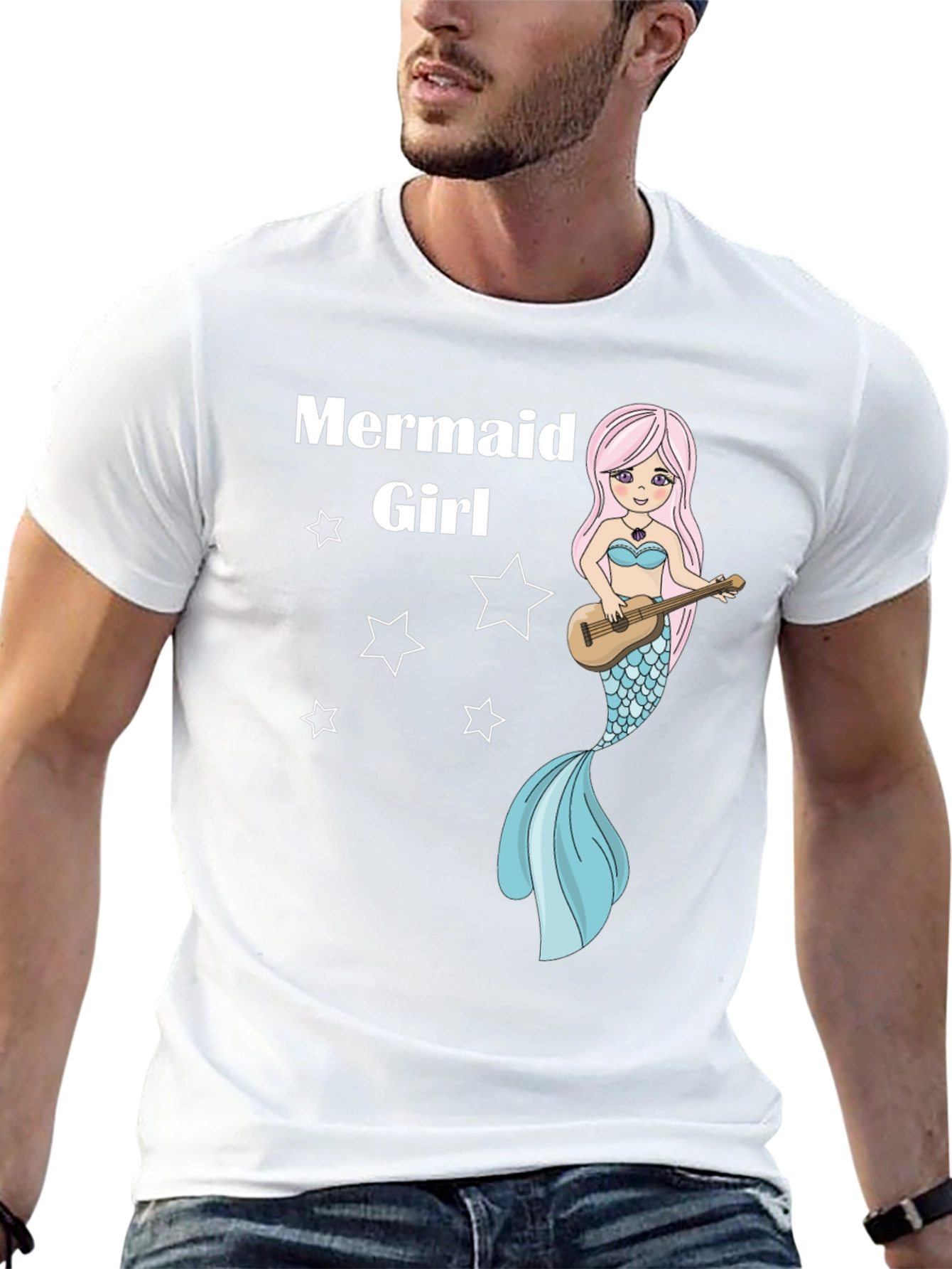 Mermaid Girl Graphic Tee - Black Cotton T-Shirt