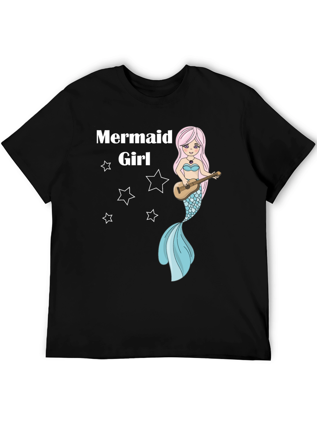 Mermaid Girl Graphic Tee - Black Cotton T-Shirt