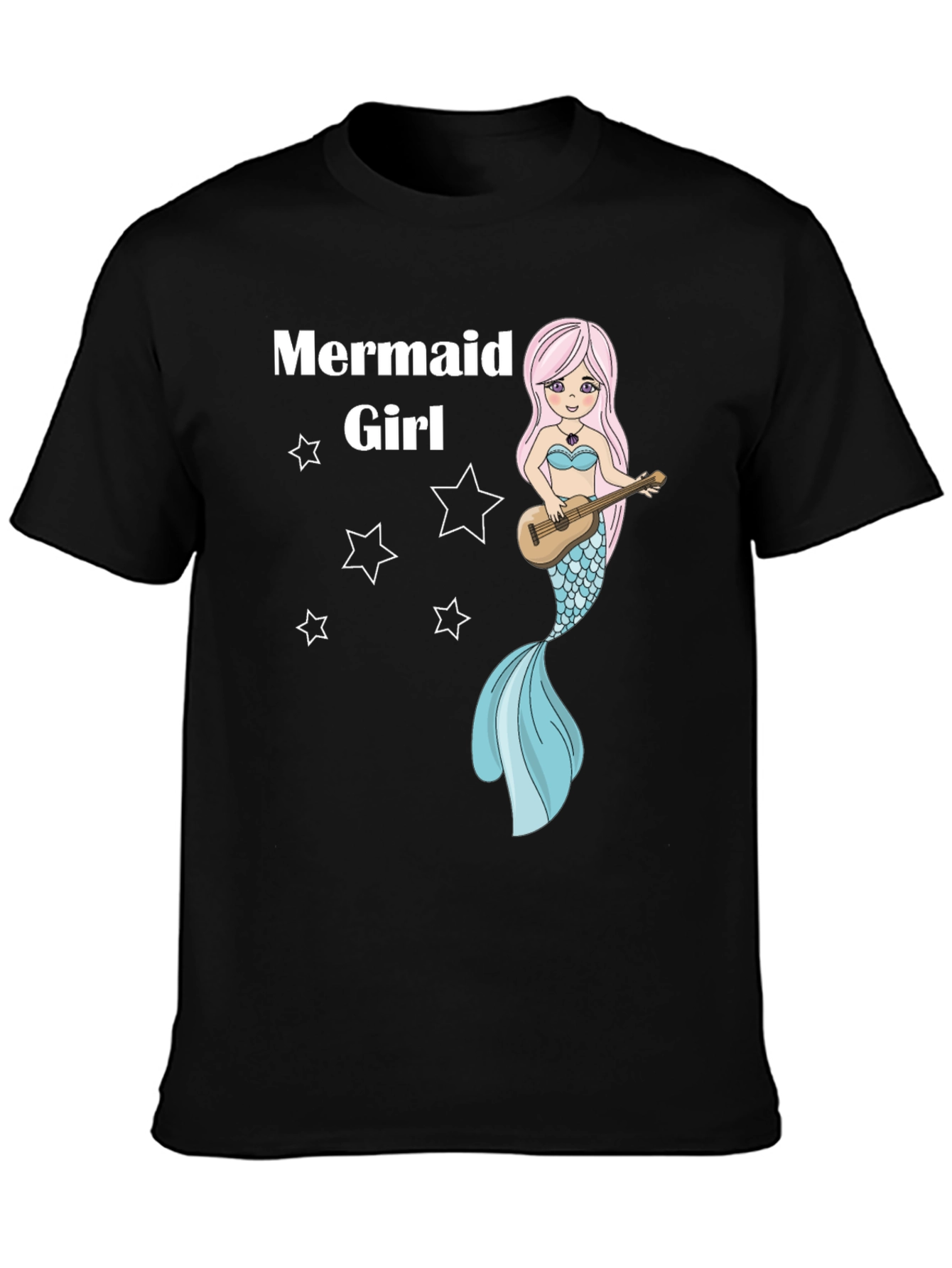 Mermaid Girl Graphic Tee - Black Cotton T-Shirt