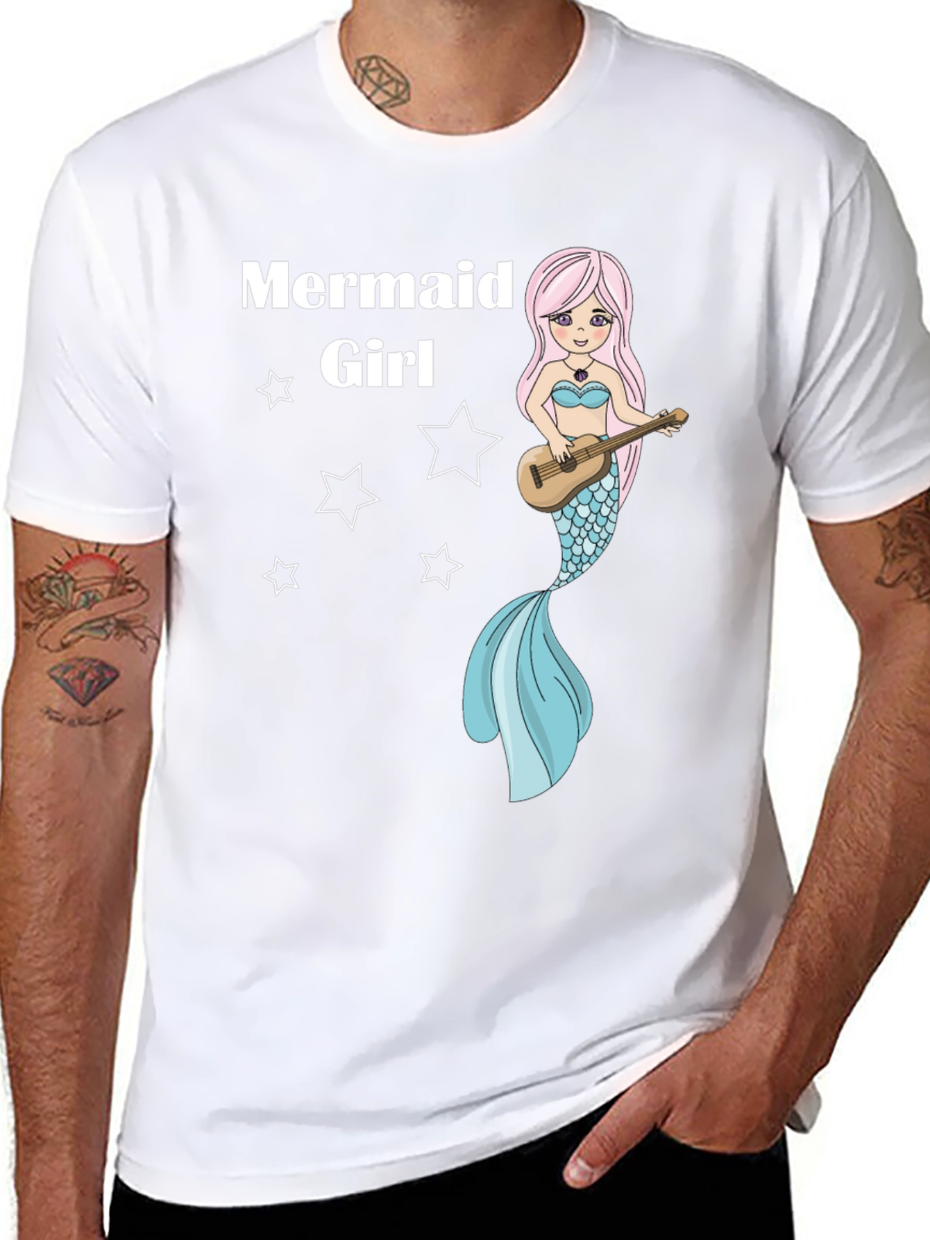Mermaid Girl Graphic Tee - Black Cotton T-Shirt