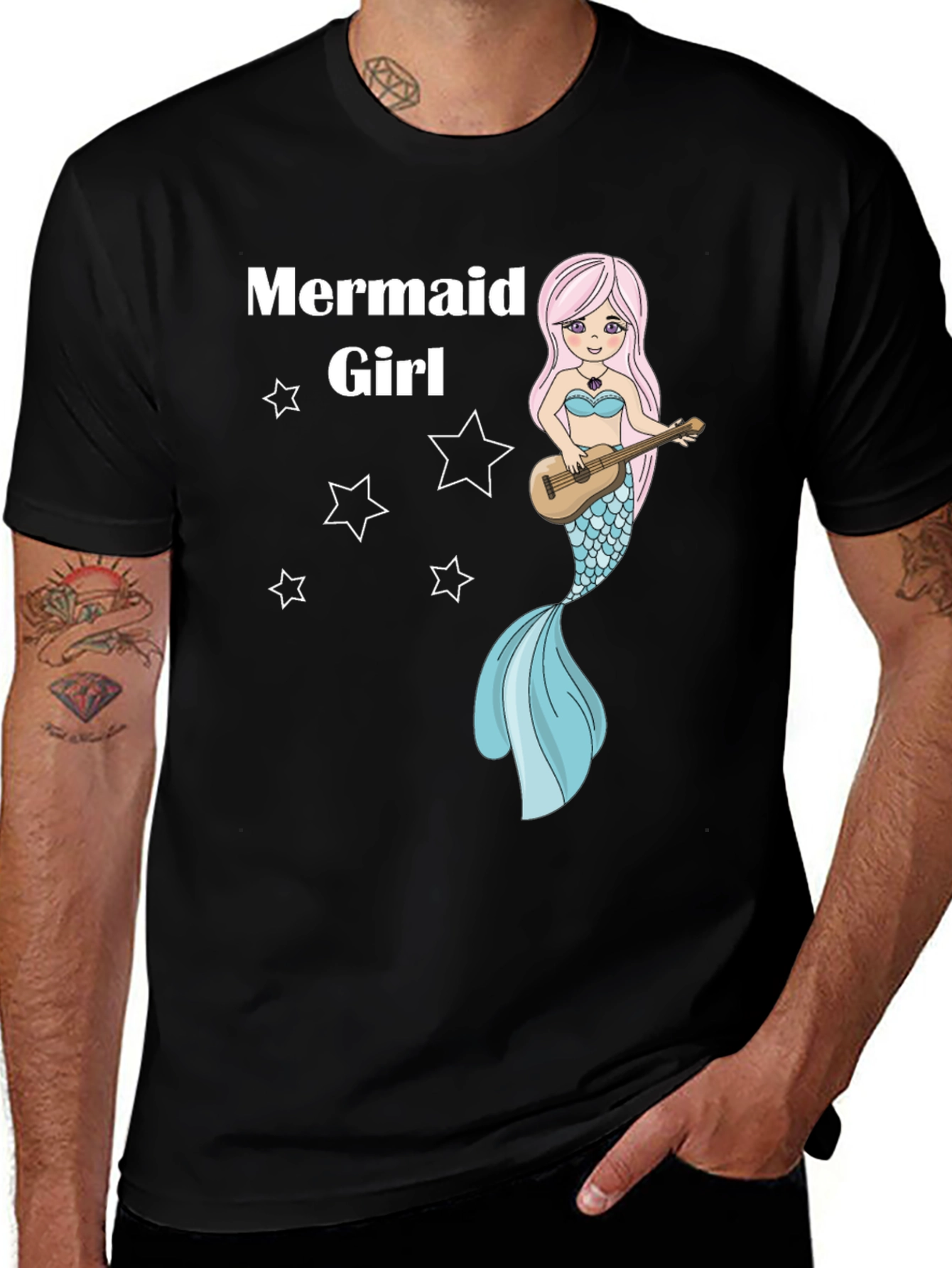 Mermaid Girl Graphic Tee - Black Cotton T-Shirt