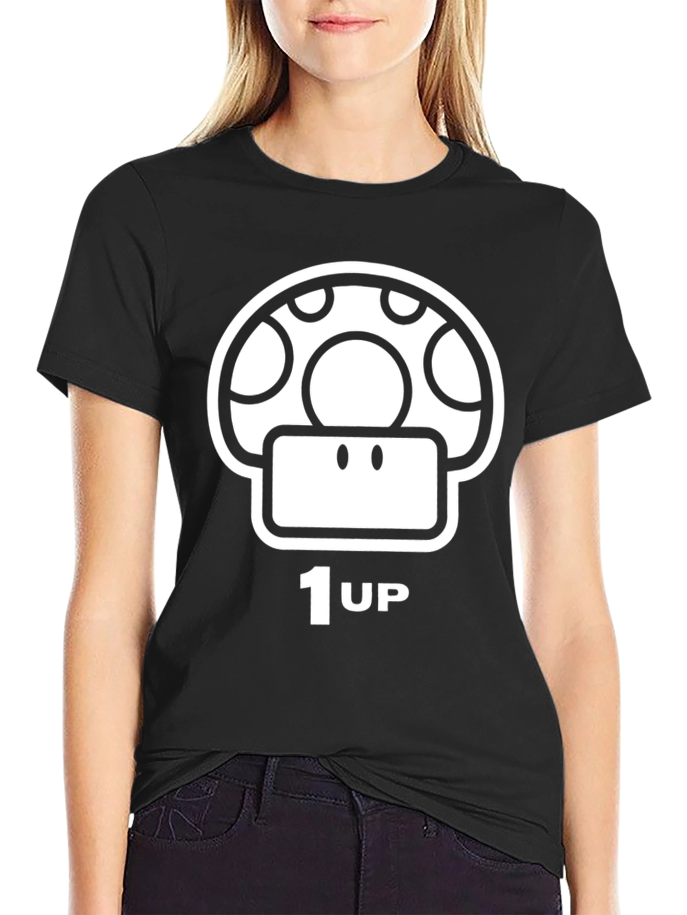 Mario 1 Up Mushroom Black T-Shirt