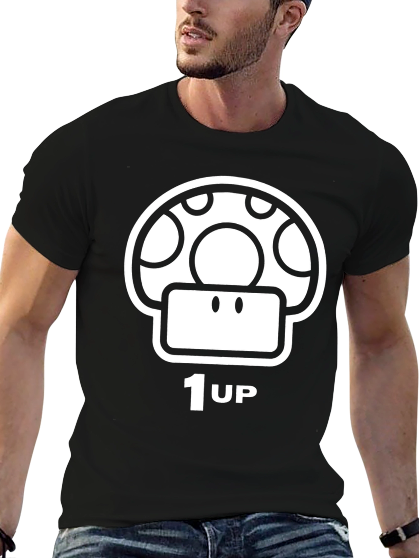 Mario 1 Up Mushroom Black T-Shirt