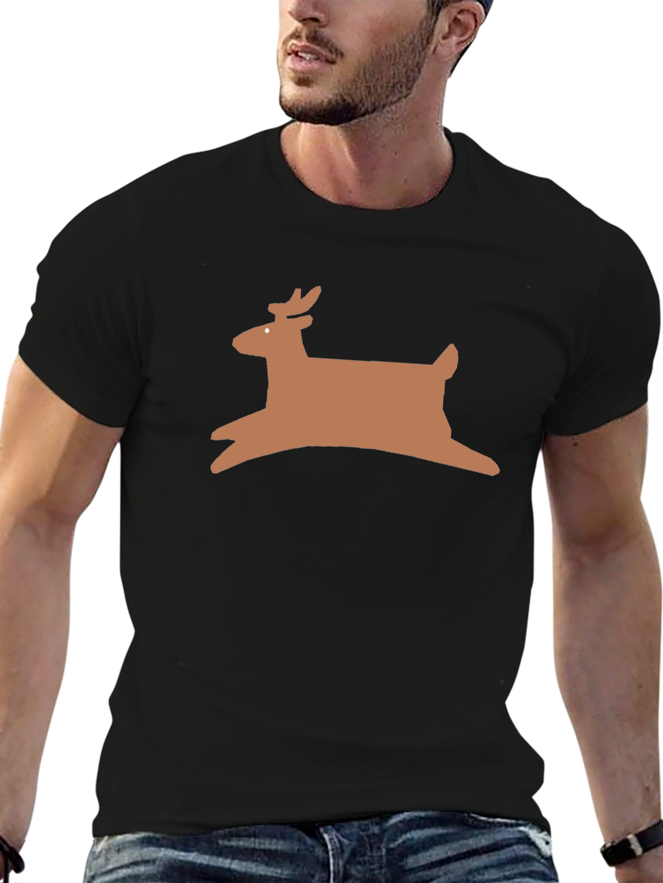 Reindeer Graphic Tee - Black Holiday Shirt