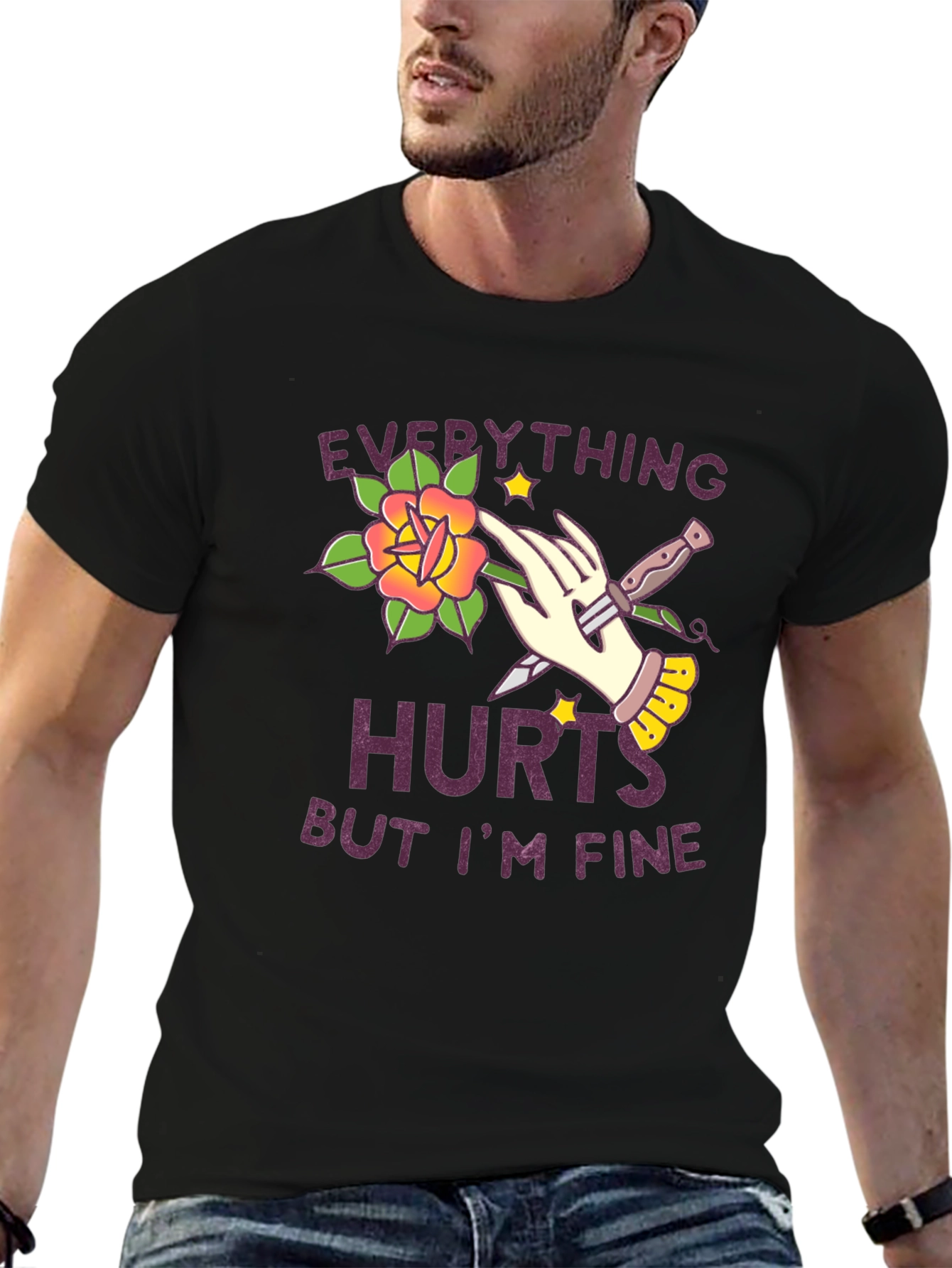 Everything Hurts But Im Fine Black Graphic T-Shirt