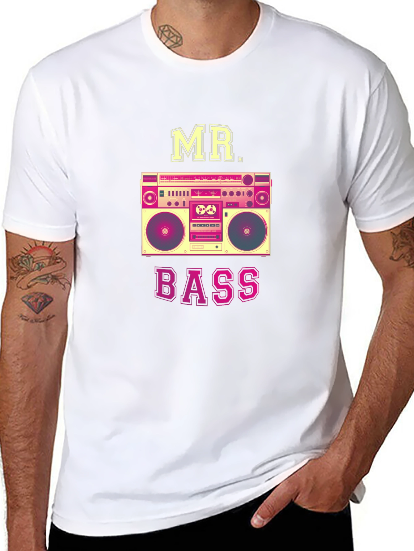MR. BASS Boombox Graphic T-Shirt - Retro Style