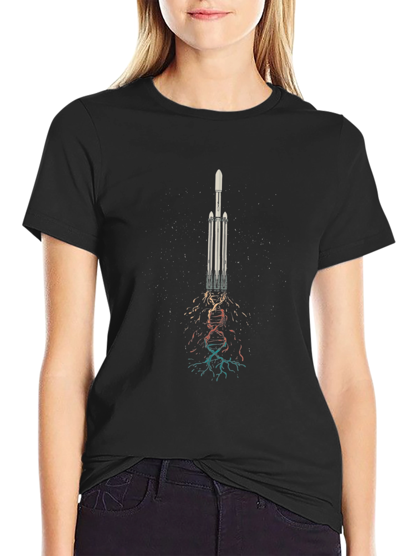 Rocket Launch Graphic Tee - Soft Black Cotton T-Shirt
