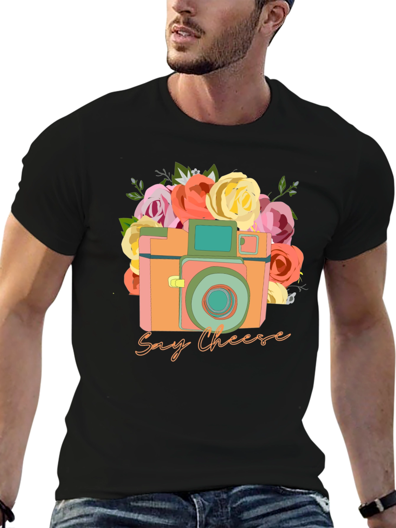 Say Cheese Camera Graphic Tee - Retro Style