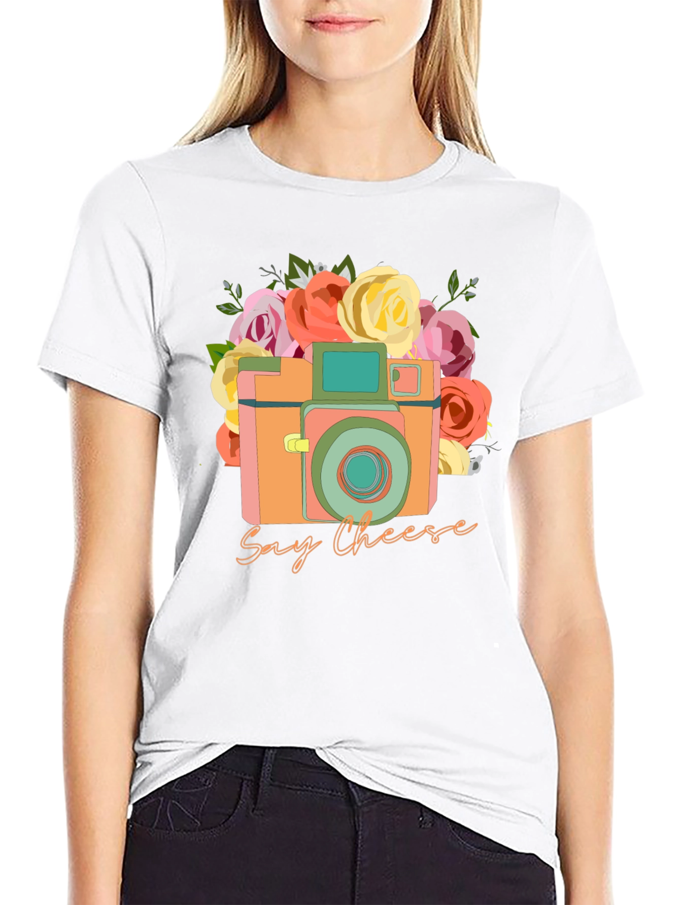Say Cheese Camera Graphic Tee - Retro Style