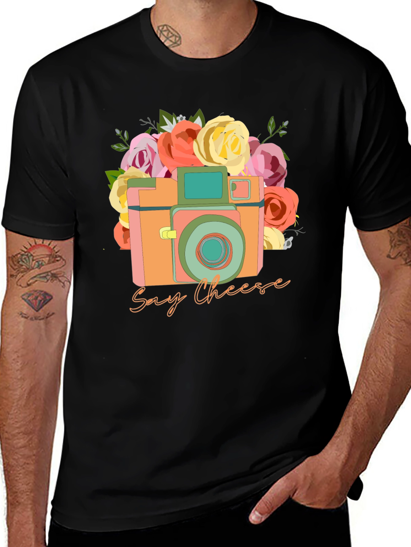Say Cheese Camera Graphic Tee - Retro Style