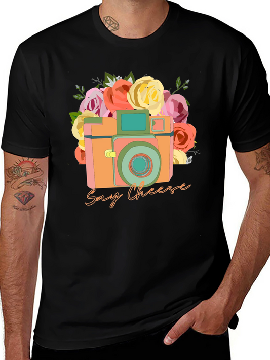 Say Cheese Camera Graphic Tee - Retro Style