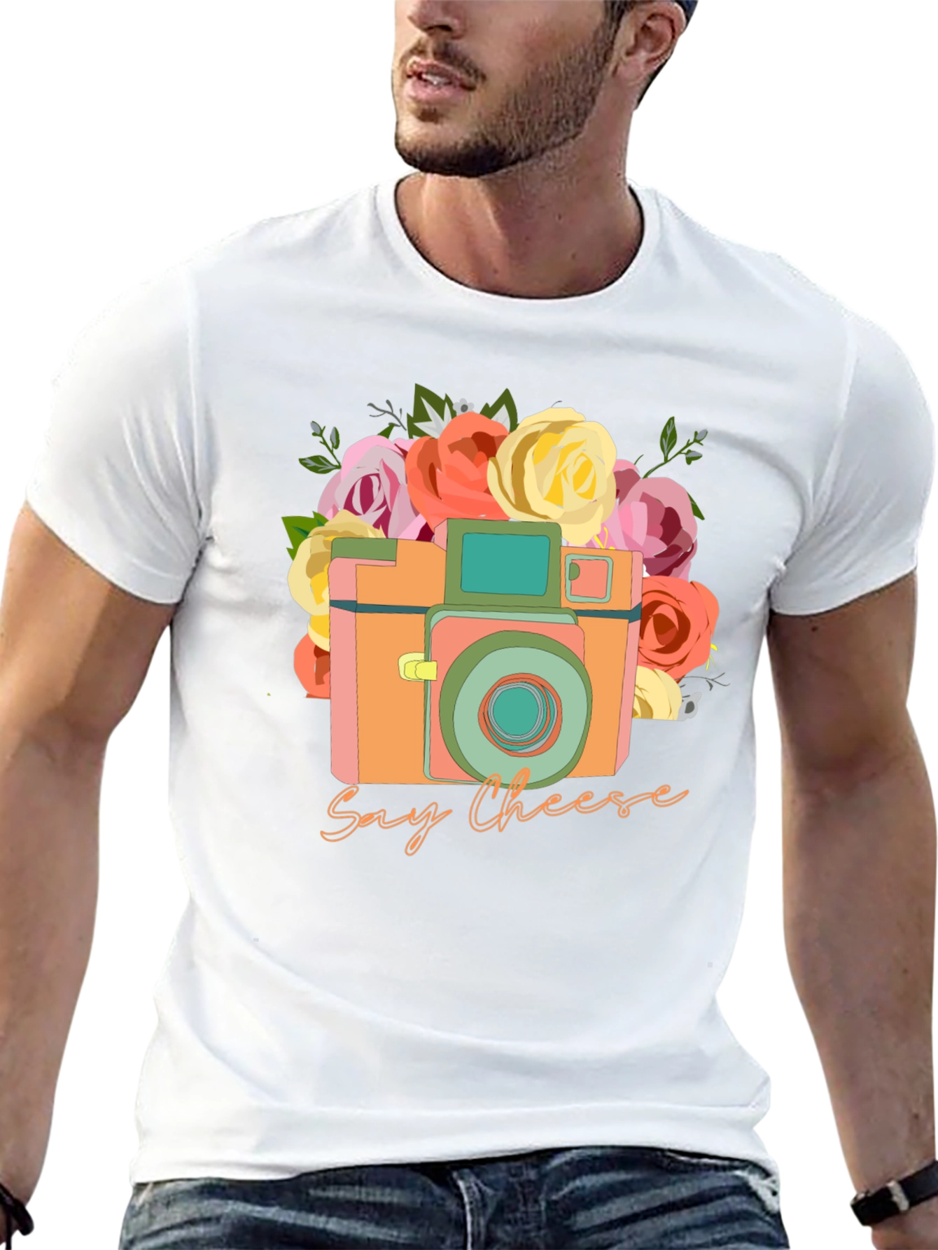 Say Cheese Camera Graphic Tee - Retro Style