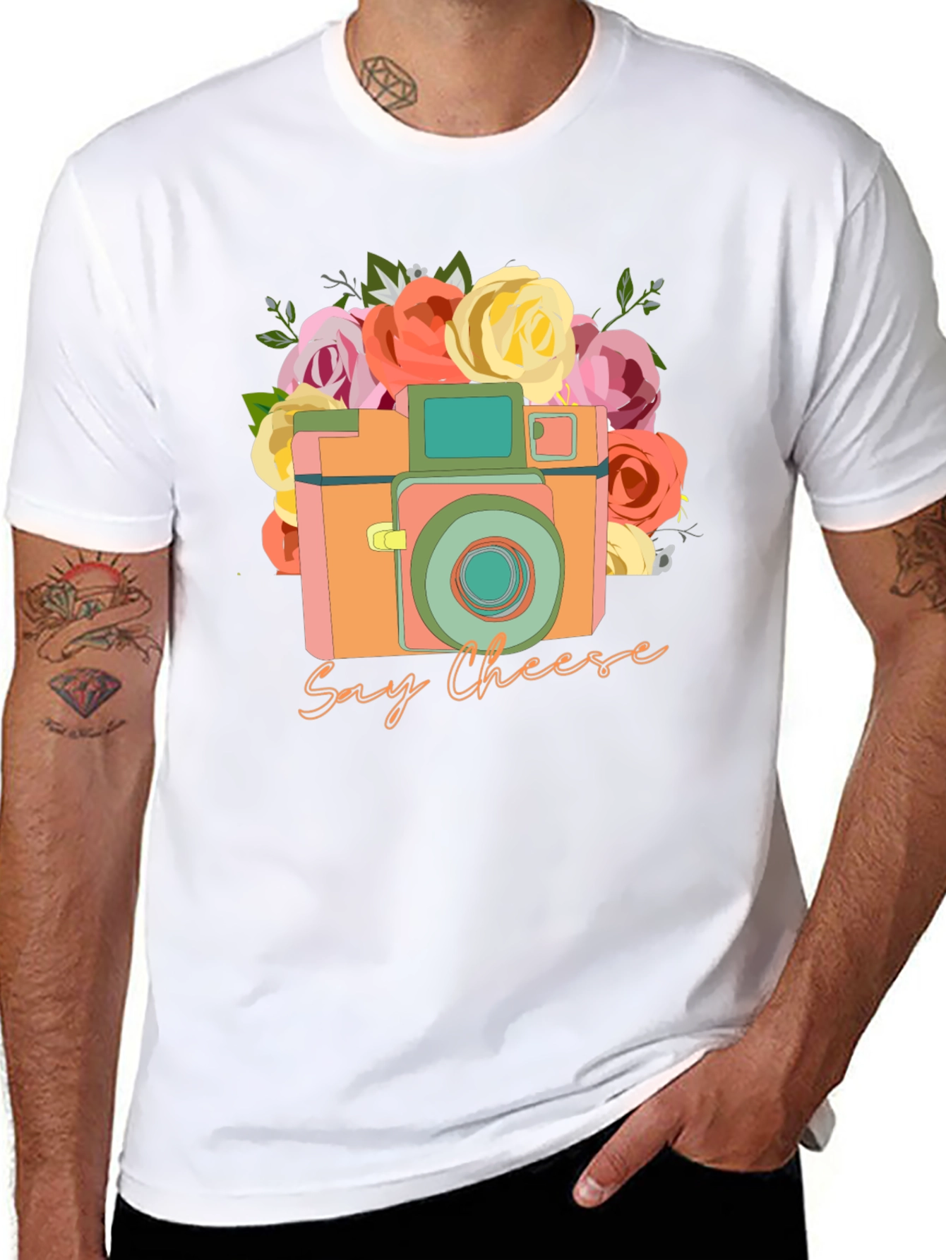 Say Cheese Camera Graphic Tee - Retro Style
